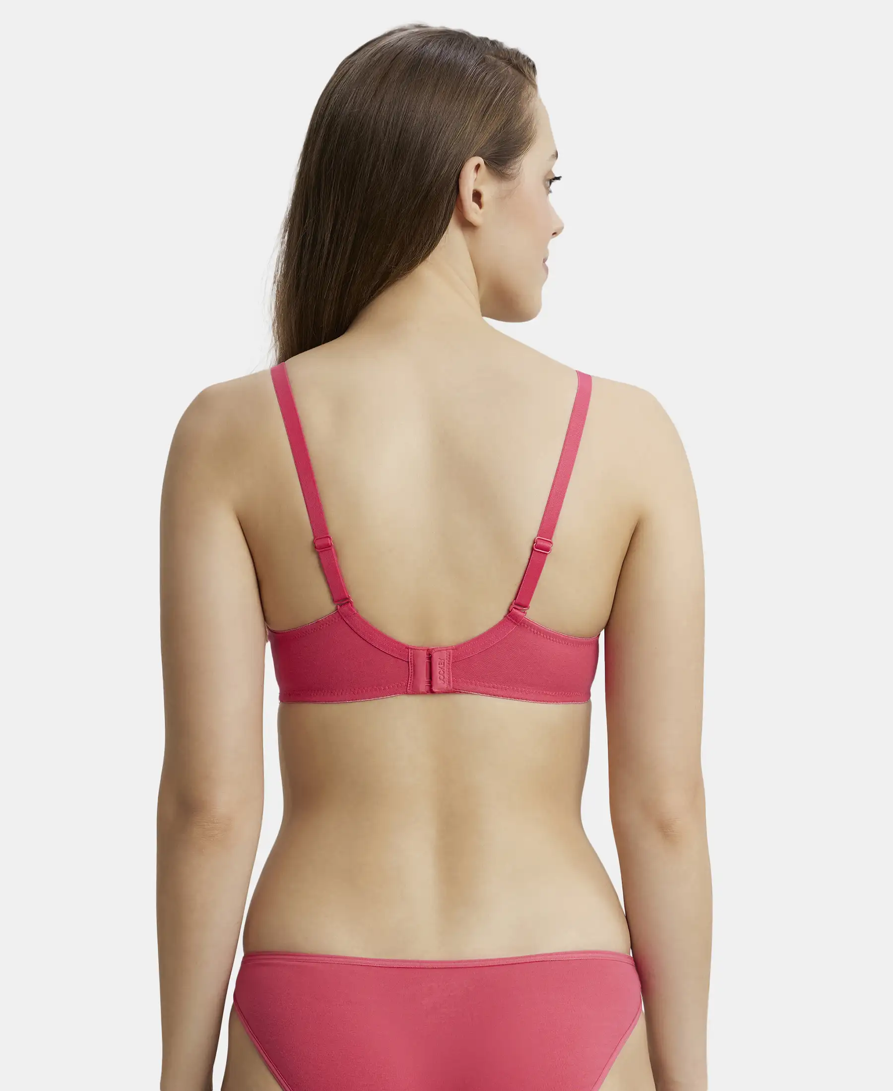 Under-Wired Padded Super Combed Cotton Elastane Stretch Medium Coverage T-Shirt Bra with Detachable Straps - Ruby - Image 3