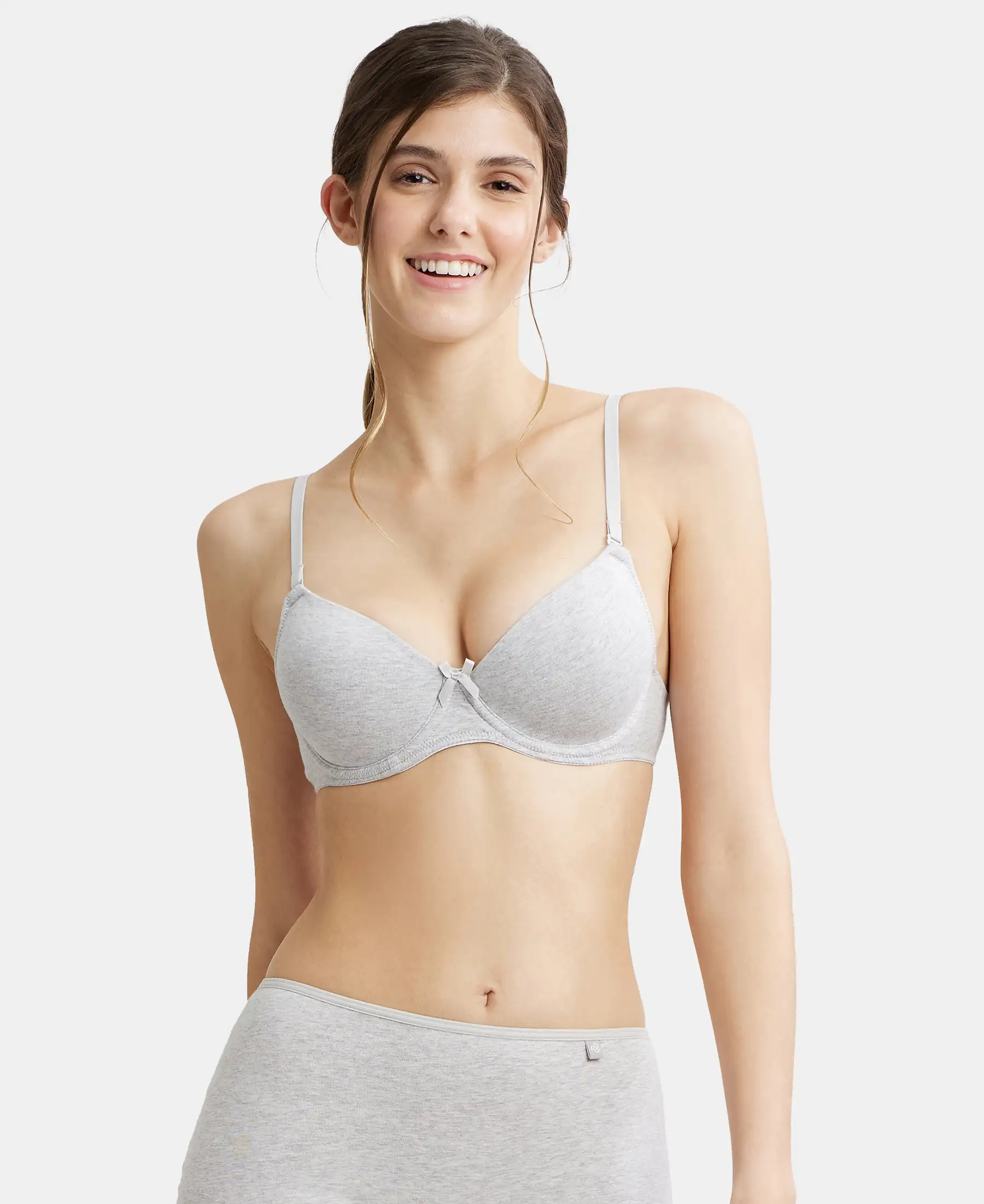 Under-Wired Padded Super Combed Cotton Elastane Stretch Medium Coverage T-Shirt Bra with Detachable Straps - Steel Grey Melange