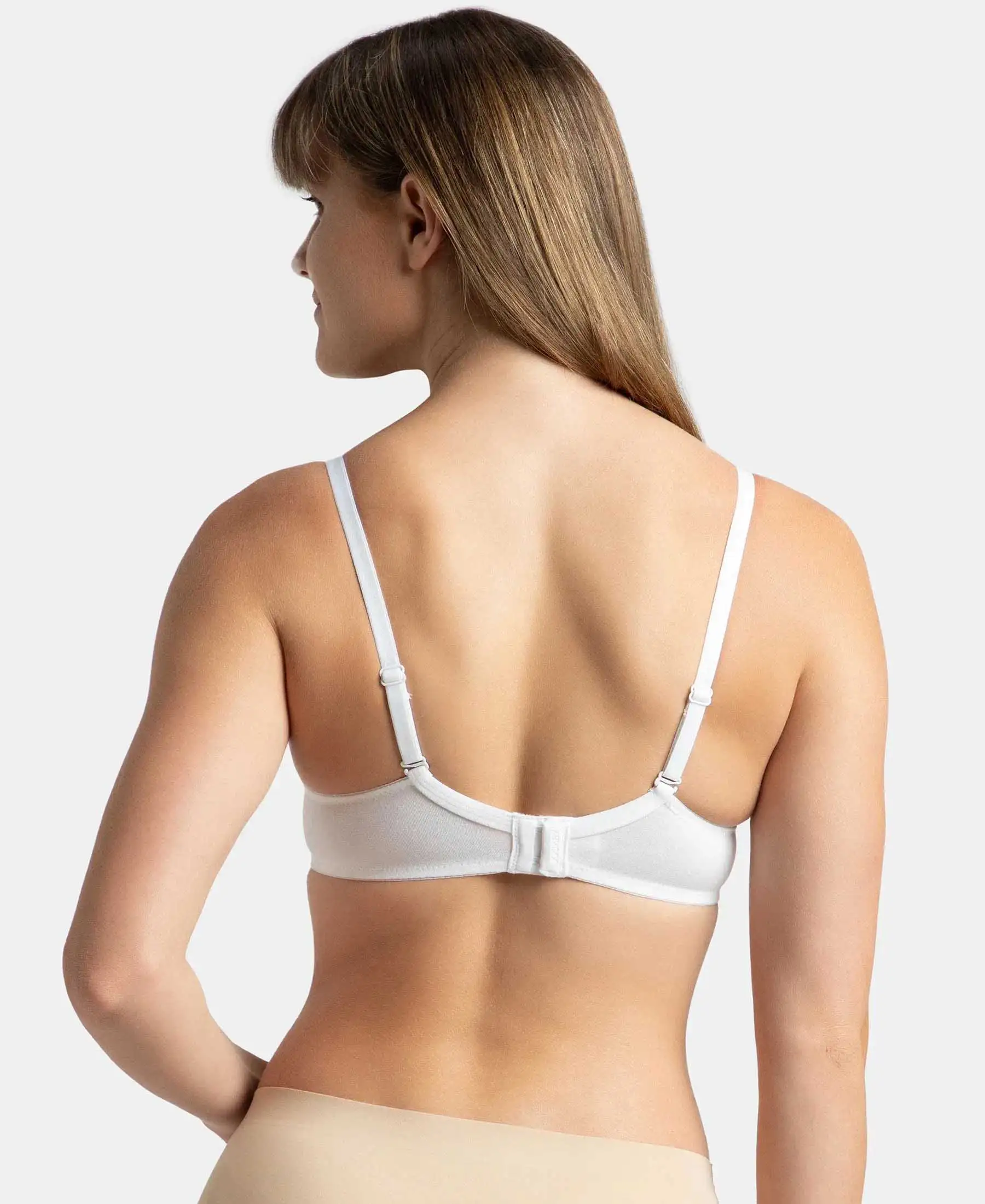 Under-Wired Padded Super Combed Cotton Elastane Stretch Medium Coverage T-Shirt Bra with Detachable Straps - White - Image 3