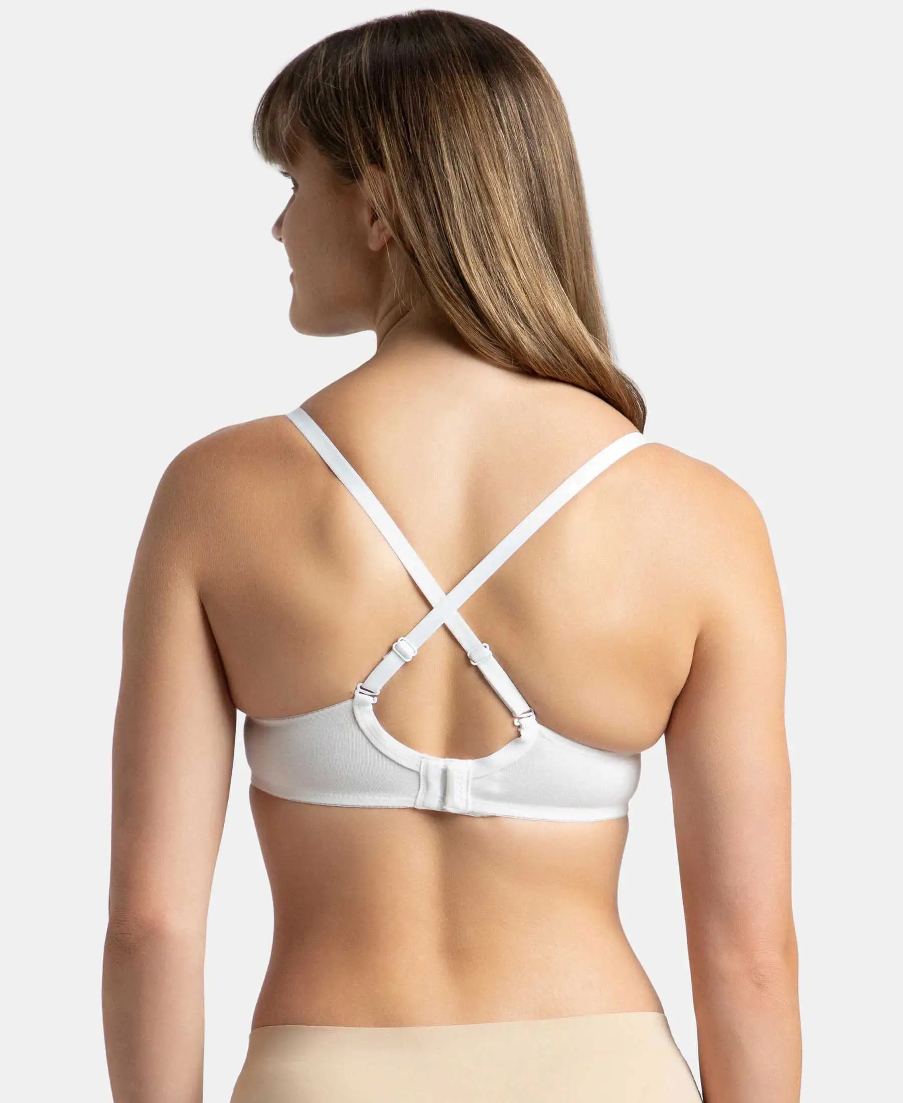 Under-Wired Padded Super Combed Cotton Elastane Stretch Medium Coverage T-Shirt Bra with Detachable Straps - White - Image 6