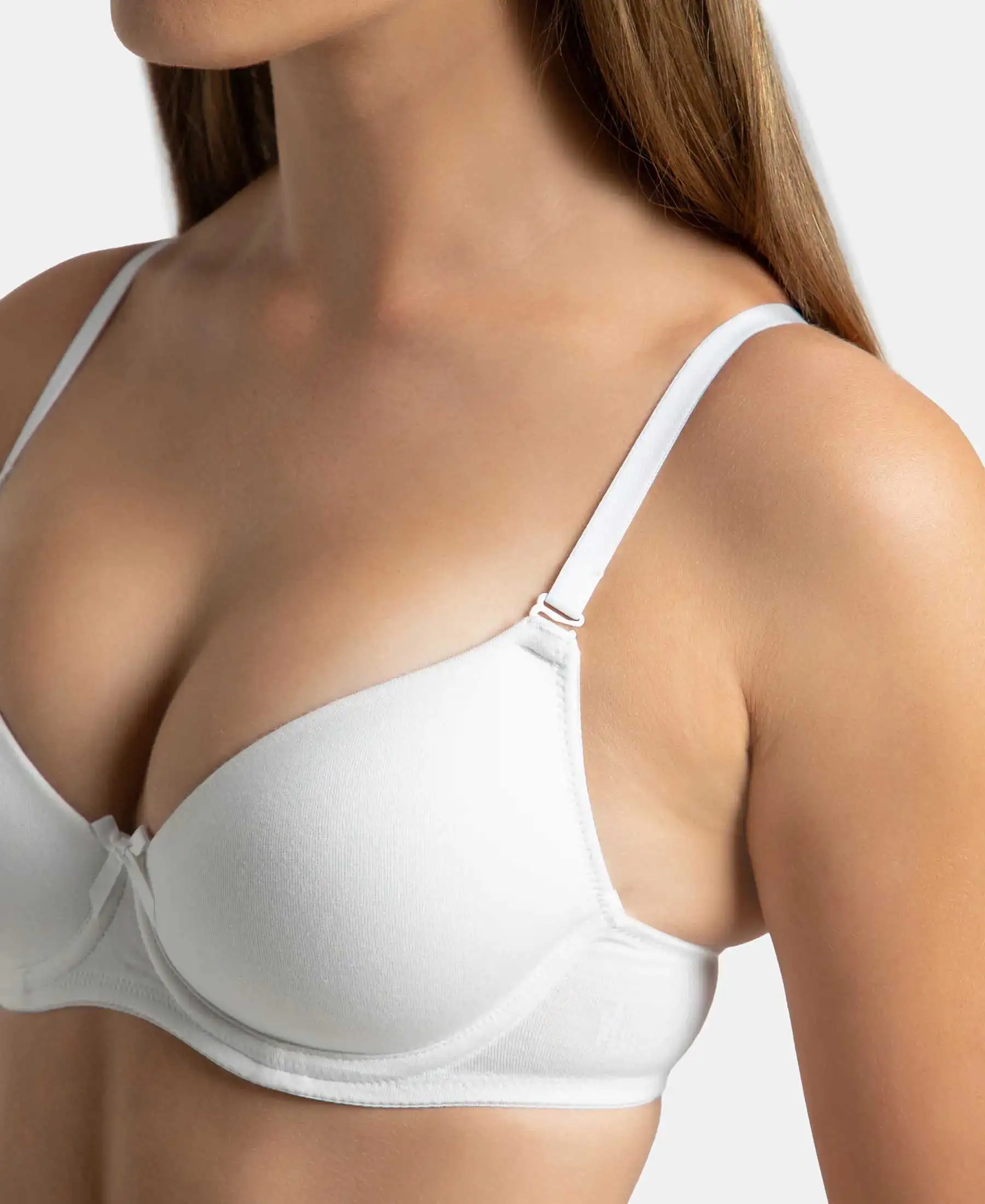 Under-Wired Padded Super Combed Cotton Elastane Stretch Medium Coverage T-Shirt Bra with Detachable Straps - White - Image 9