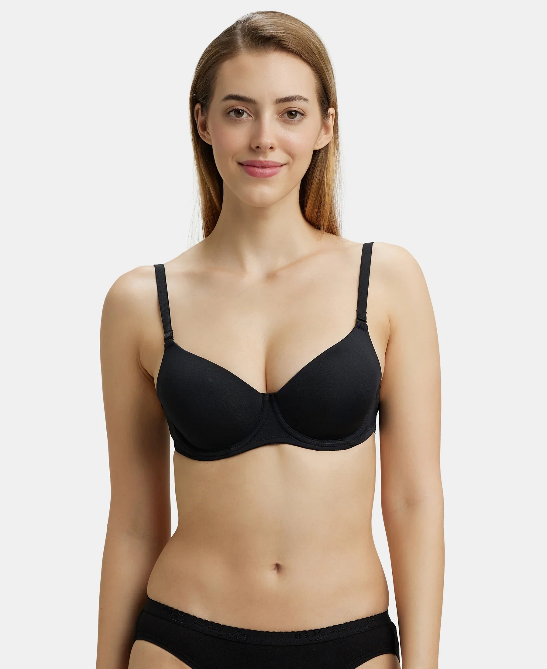 Wired Padded Soft Touch Microfiber Elastane Stretch Medium Coverage Multiway Backless Bra - Black