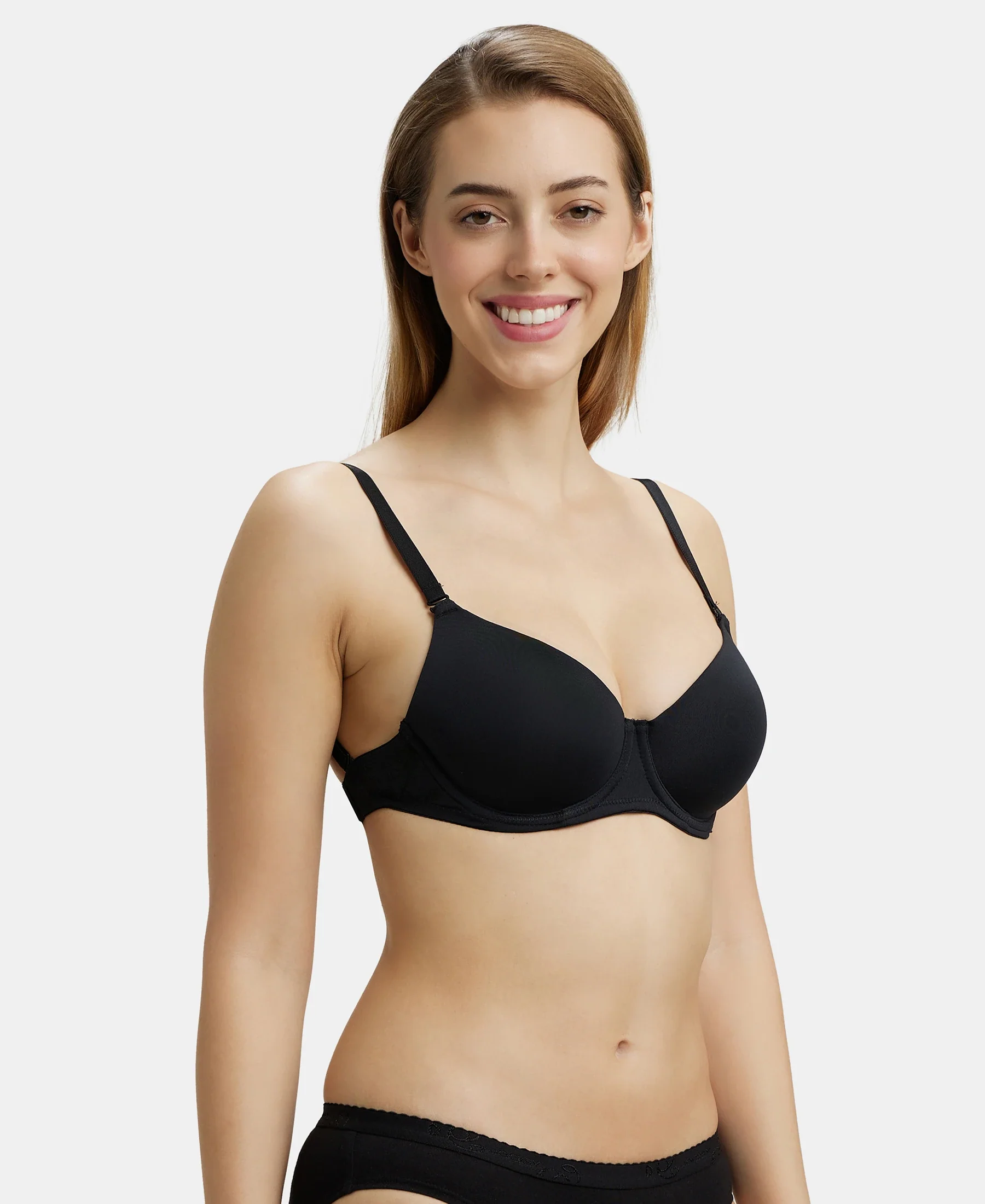 Wired Padded Soft Touch Microfiber Elastane Stretch Medium Coverage Multiway Backless Bra - Black - Image 2