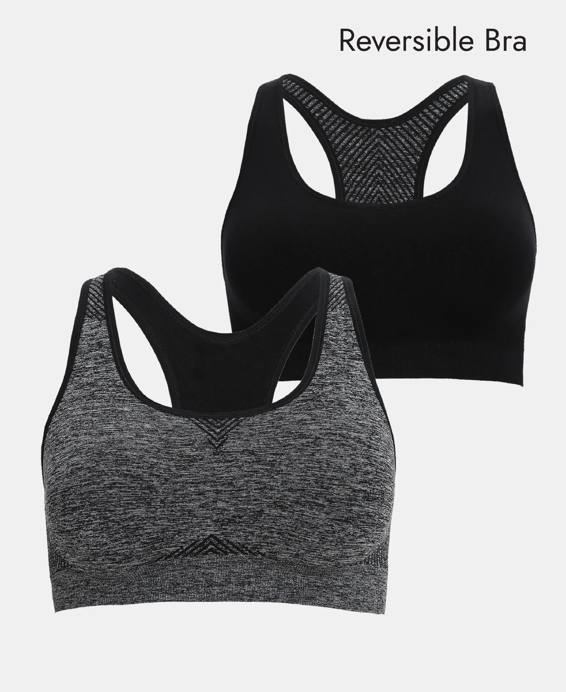 Wirefree Non Padded Micro Touch Nylon Elastane Full Coverage Reversible Active Bra With StayFresh Treatment - Black Melange - Image 11