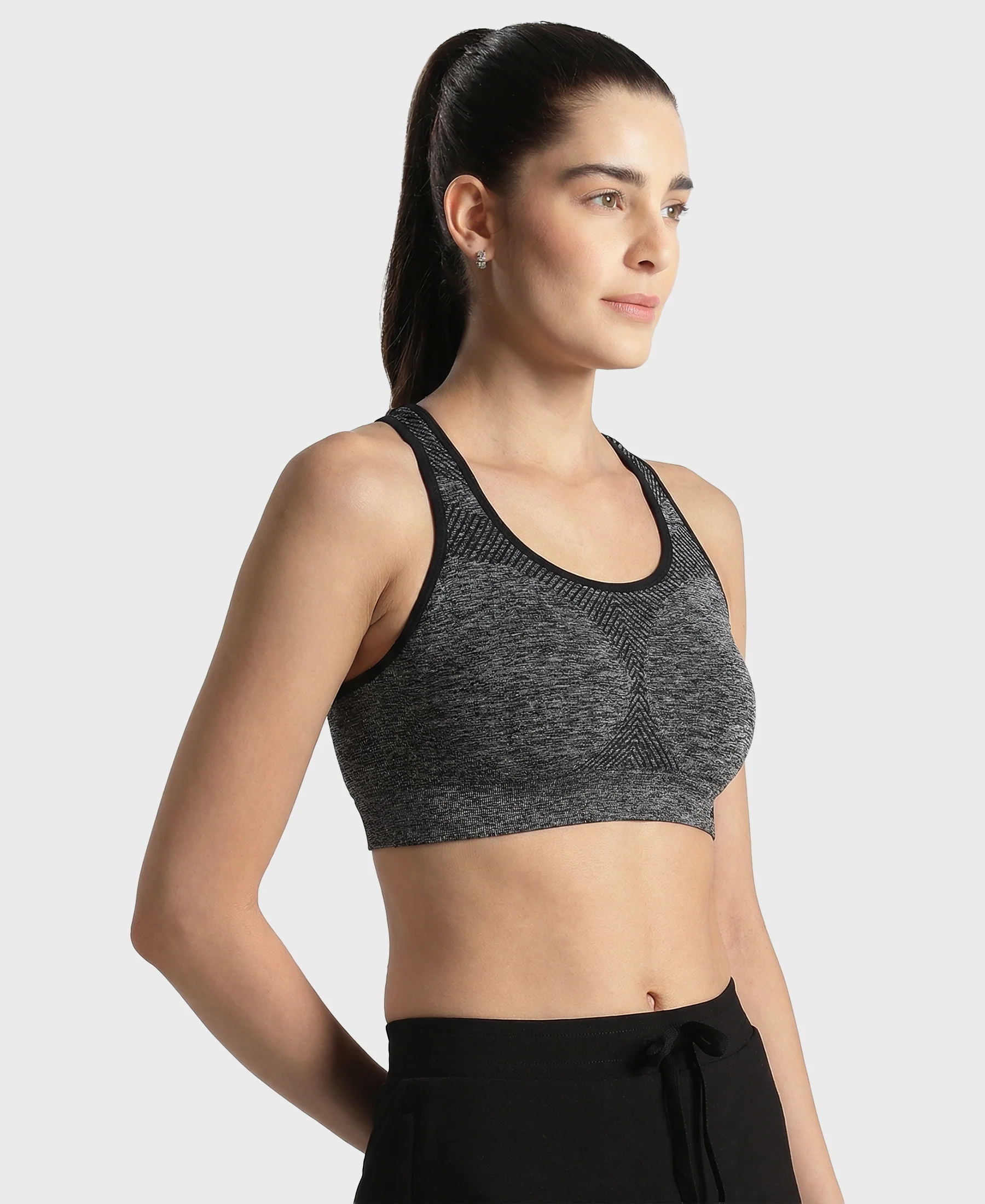 Wirefree Non Padded Micro Touch Nylon Elastane Full Coverage Reversible Active Bra With StayFresh Treatment - Black Melange - Image 3