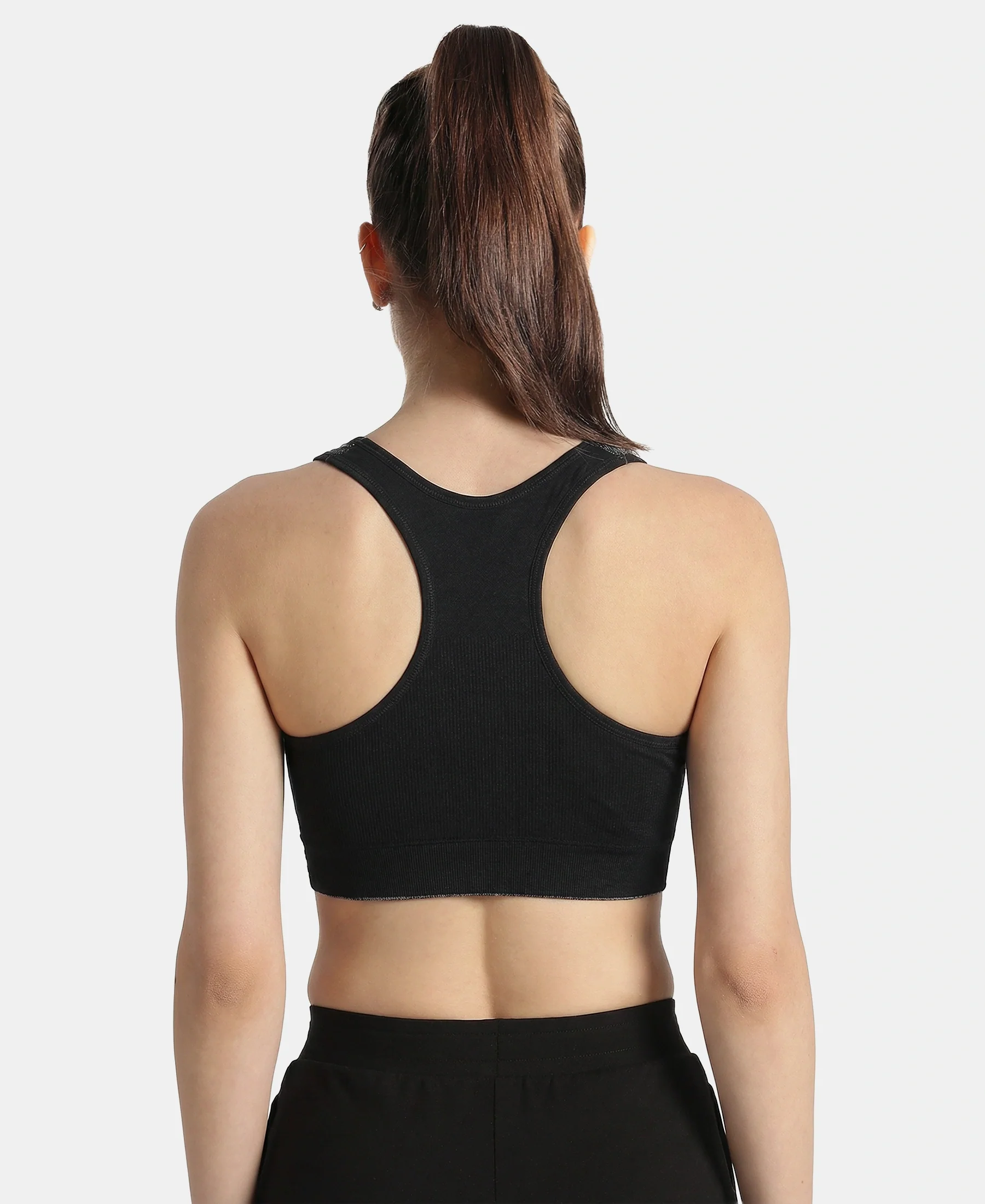Wirefree Non Padded Micro Touch Nylon Elastane Full Coverage Reversible Active Bra With StayFresh Treatment - Black Melange - Image 6