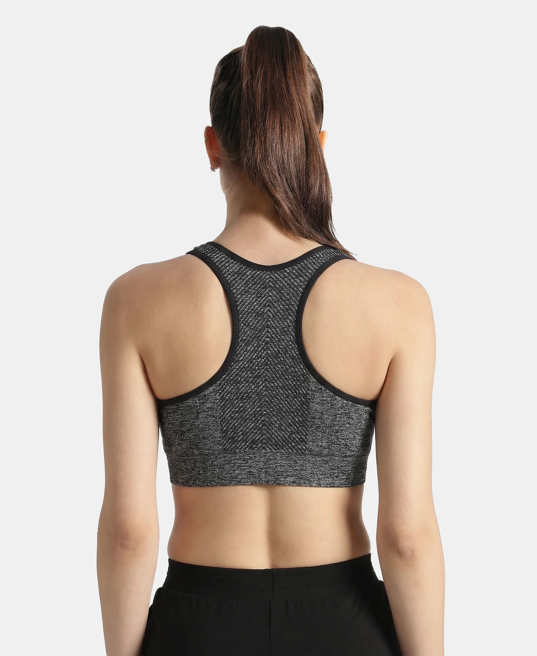 Wirefree Non Padded Micro Touch Nylon Elastane Full Coverage Reversible Active Bra With StayFresh Treatment - Black Melange - Image 7
