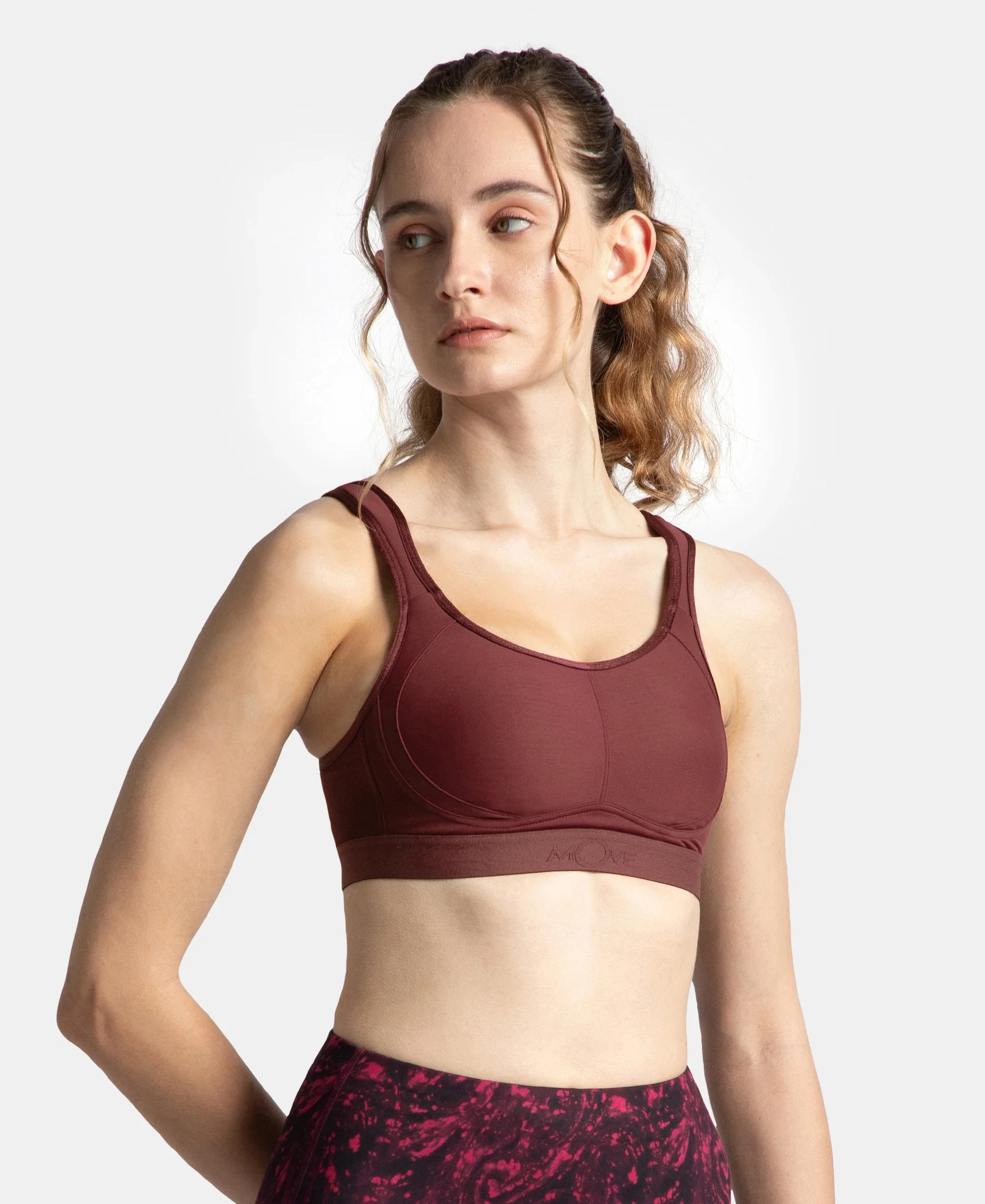 Wirefree Non Padded Microfiber Elastane Stretch Full Coverage Sports Bra with StayDry Treatment - Tawny Port - Image 2