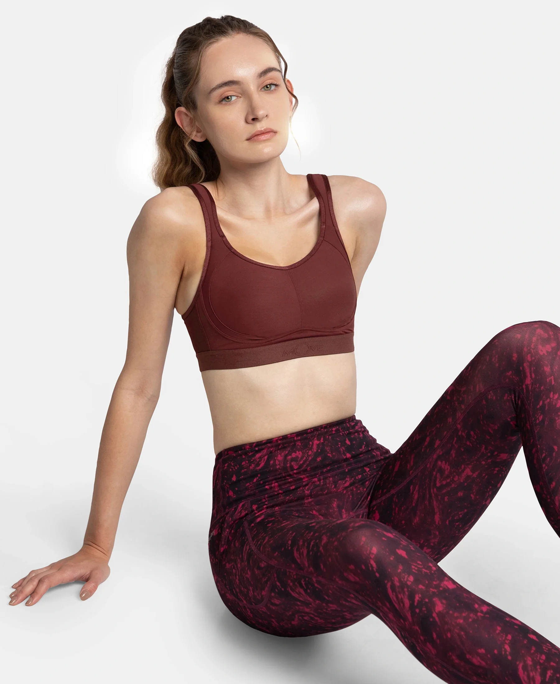 Wirefree Non Padded Microfiber Elastane Stretch Full Coverage Sports Bra with StayDry Treatment - Tawny Port - Image 5