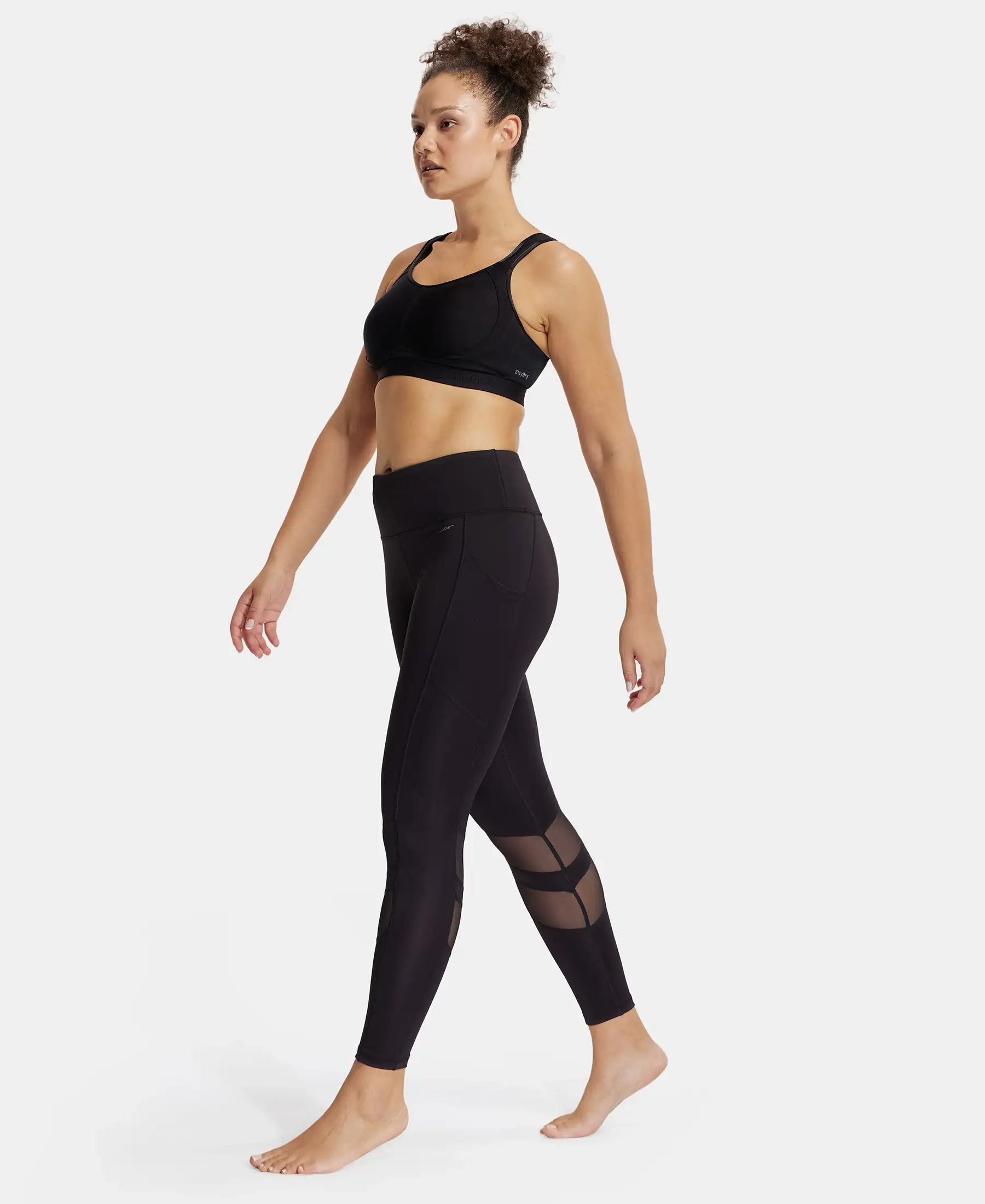 Wirefree Non Padded Plus Size Microfiber Elastane Stretch Full Coverage Sports Bra with StayDry Treatment - Black - Image 4