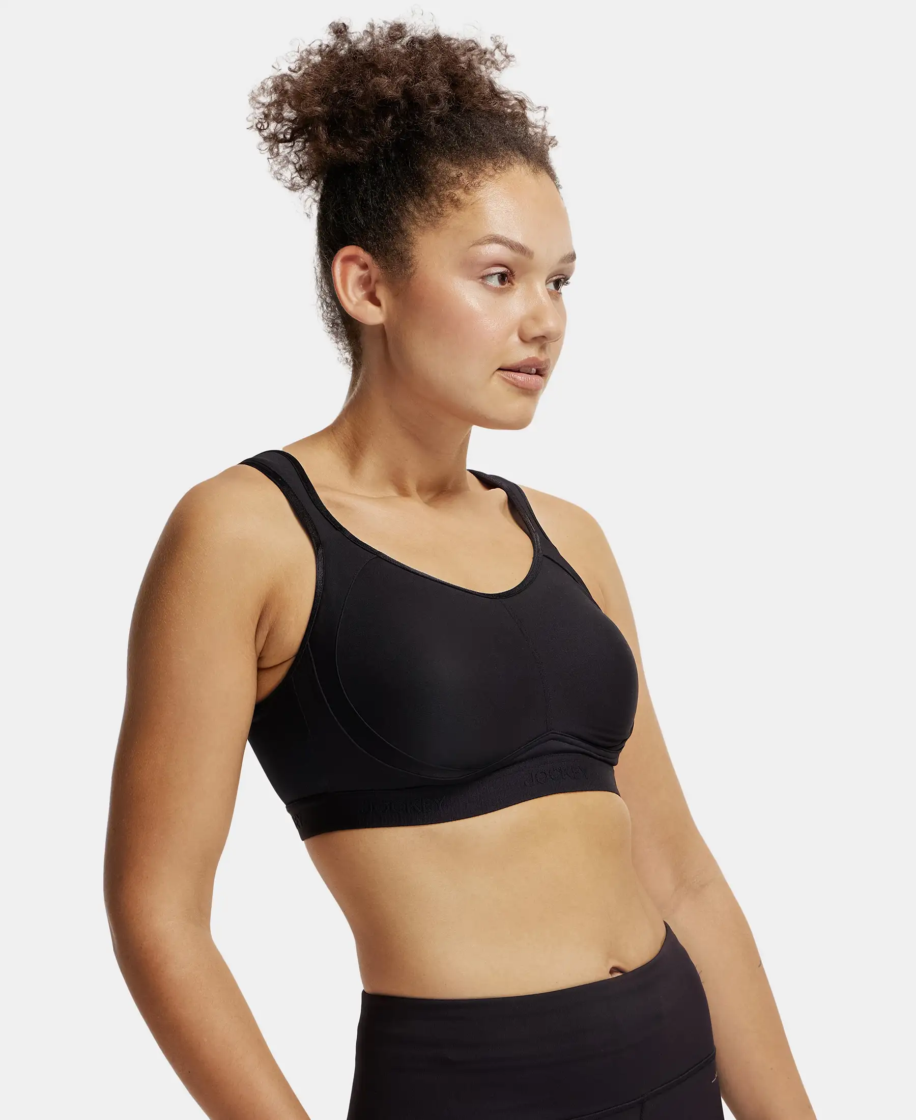 Wirefree Non Padded Plus Size Microfiber Elastane Stretch Full Coverage Sports Bra with StayDry Treatment - Black - Image 6