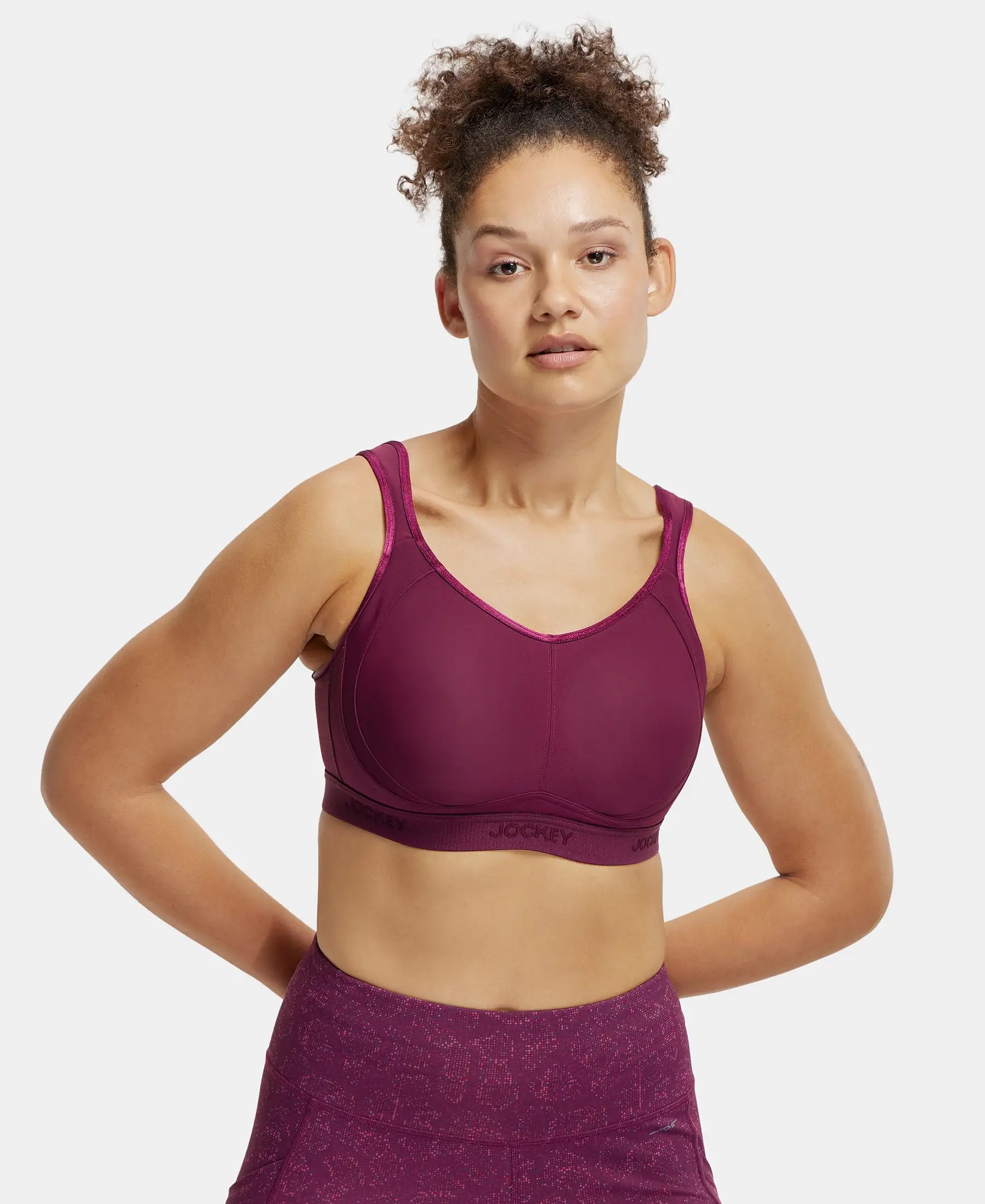 Wirefree Non Padded Plus Size Microfiber Elastane Stretch Full Coverage Sports Bra with StayDry Treatment - Grape Wine