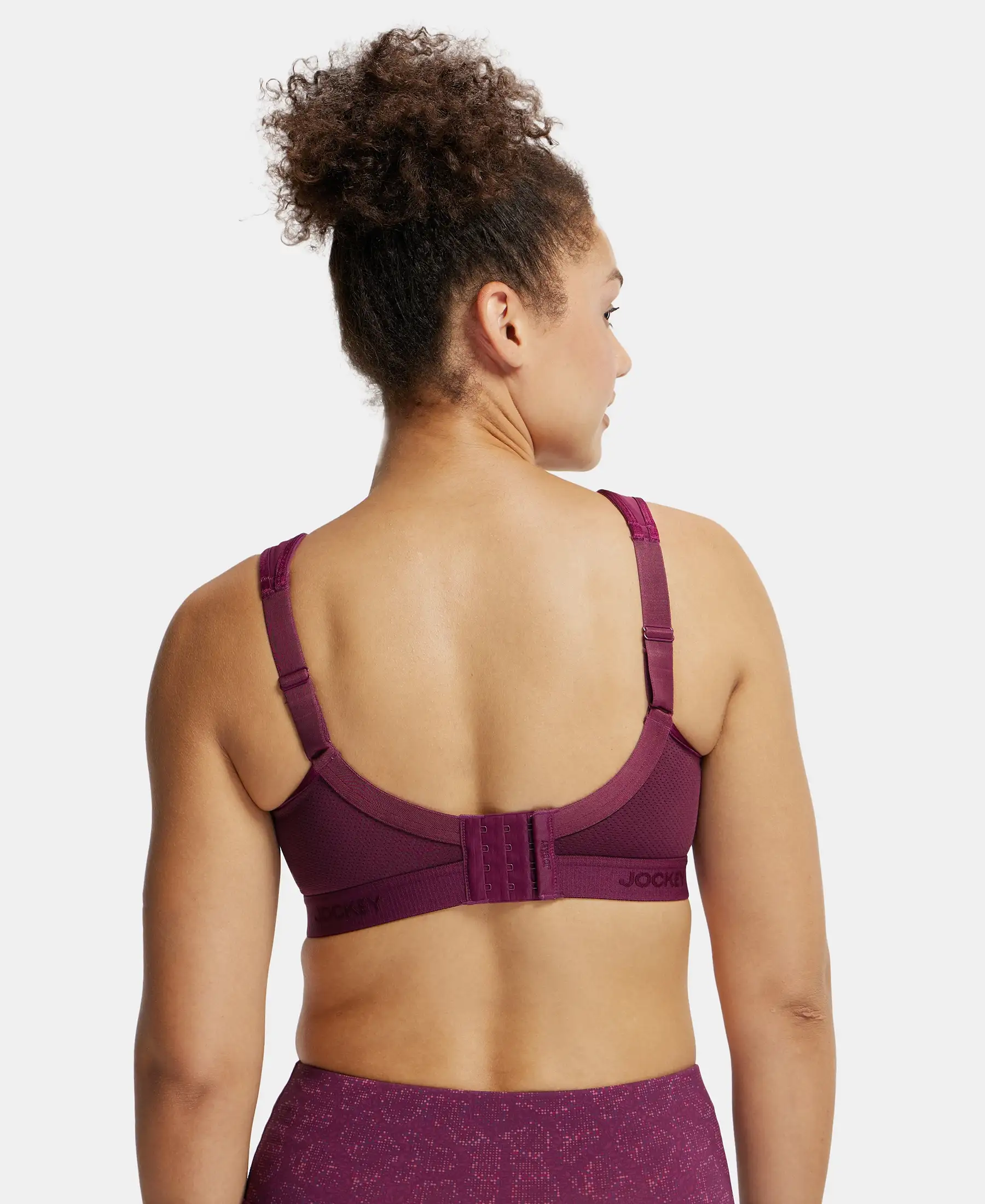 Wirefree Non Padded Plus Size Microfiber Elastane Stretch Full Coverage Sports Bra with StayDry Treatment - Grape Wine - Image 3