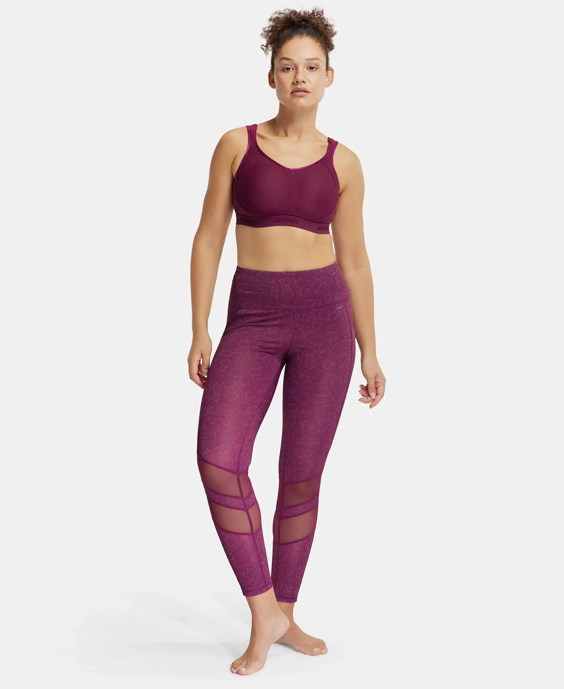 Wirefree Non Padded Plus Size Microfiber Elastane Stretch Full Coverage Sports Bra with StayDry Treatment - Grape Wine - Image 4