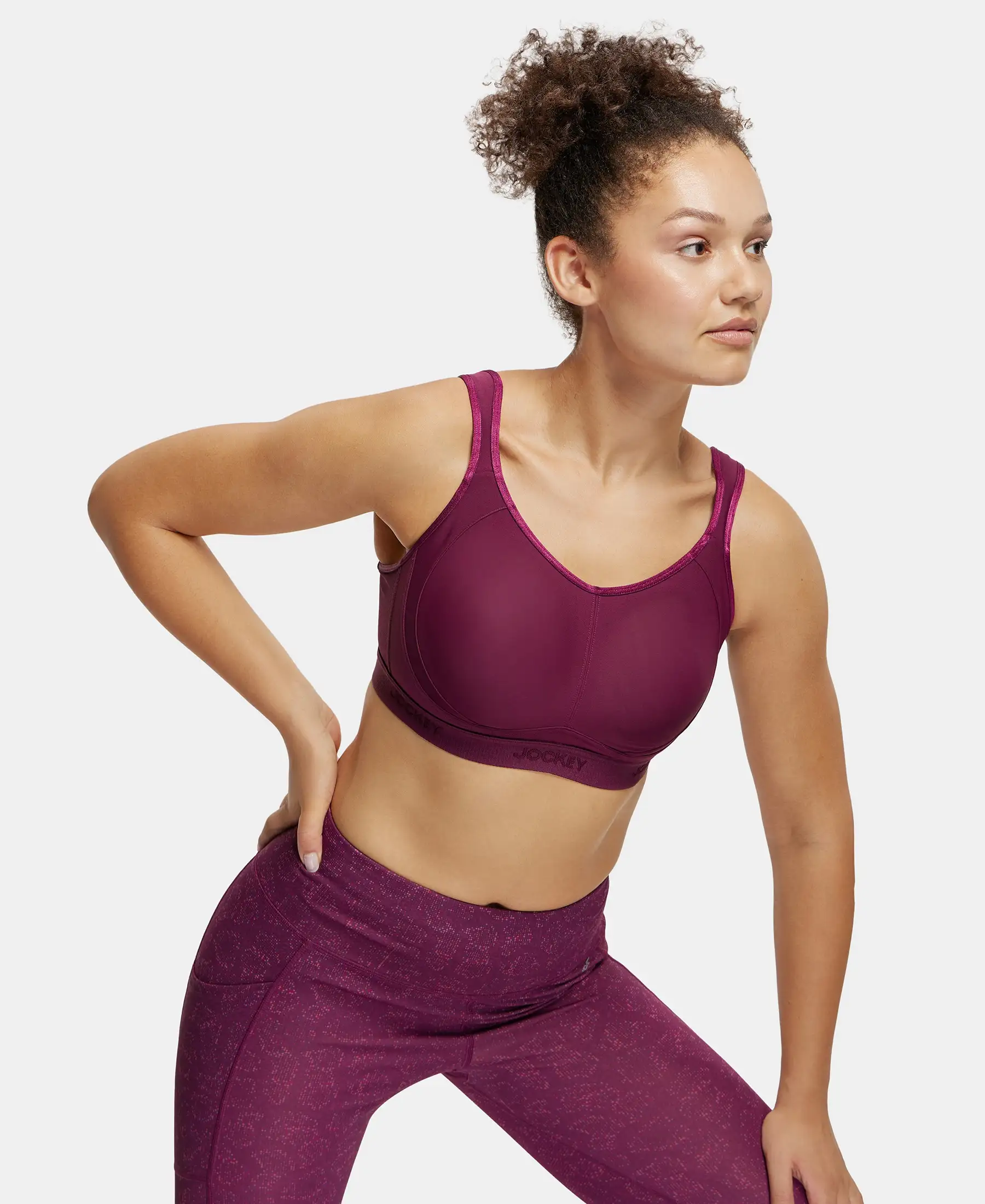 Wirefree Non Padded Plus Size Microfiber Elastane Stretch Full Coverage Sports Bra with StayDry Treatment - Grape Wine - Image 5
