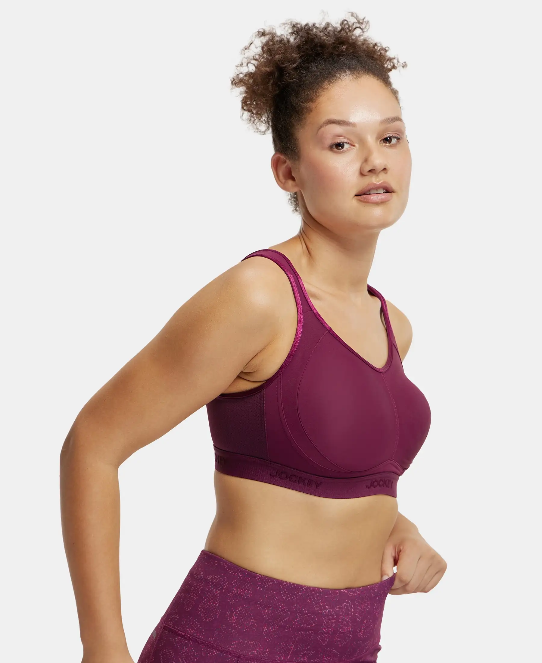 Wirefree Non Padded Plus Size Microfiber Elastane Stretch Full Coverage Sports Bra with StayDry Treatment - Grape Wine - Image 6