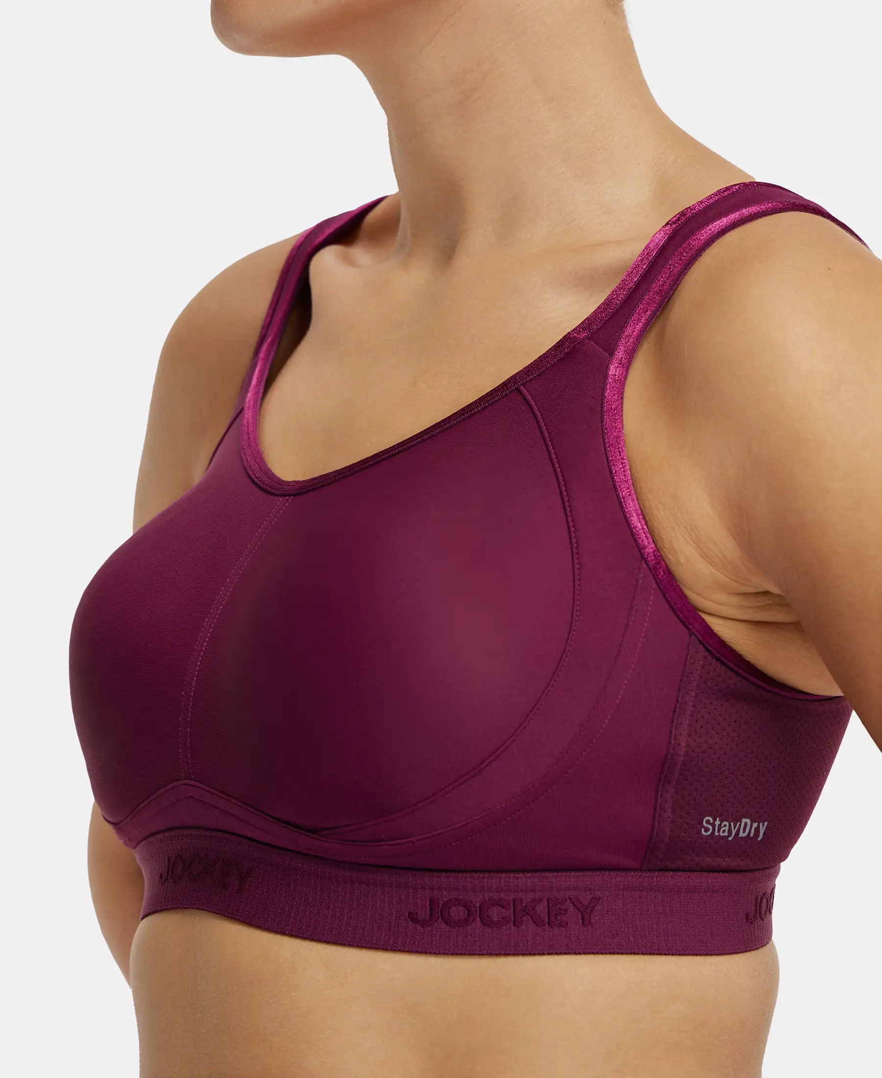 Wirefree Non Padded Plus Size Microfiber Elastane Stretch Full Coverage Sports Bra with StayDry Treatment - Grape Wine - Image 7