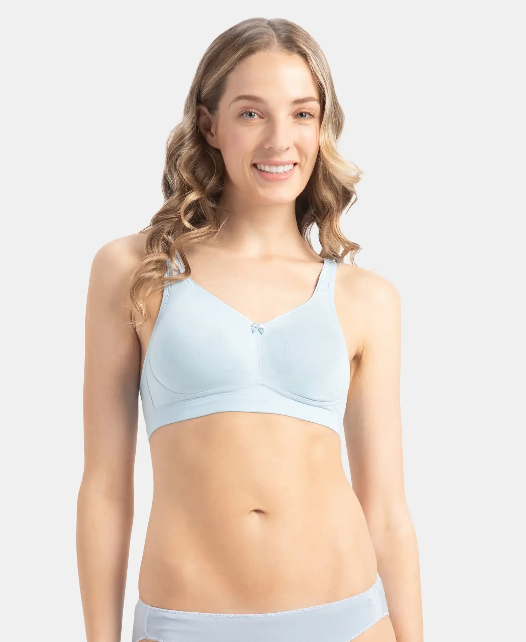 Wirefree Non Padded Plus Size Super Combed Cotton Elastane Stretch Full Coverage Everyday Bra with Concealed Shaper Panel - Angel Falls