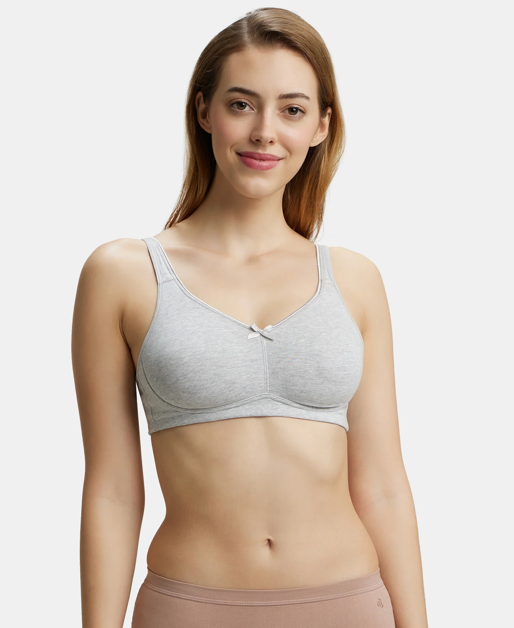 Wirefree Non Padded Plus Size Super Combed Cotton Elastane Stretch Full Coverage Everyday Bra with Concealed Shaper Panel - Steel Grey Melange