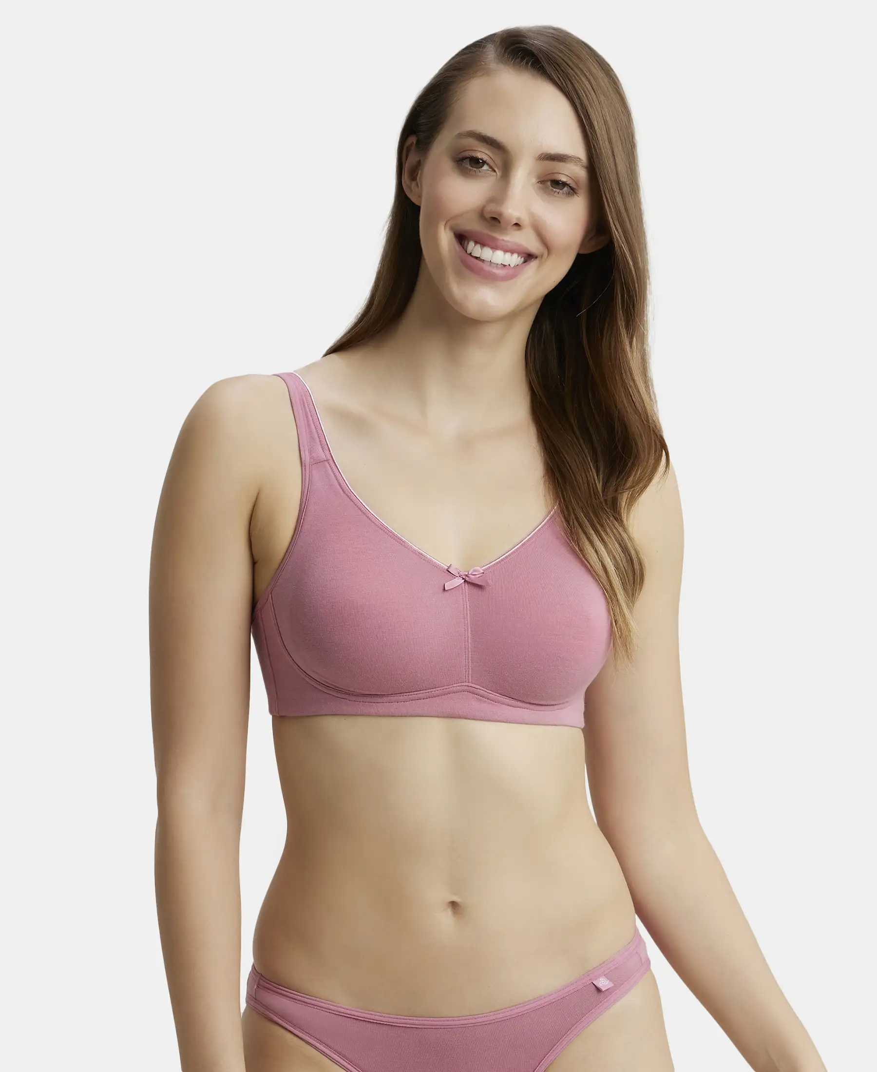 Wirefree Non Padded Plus Size Super Combed Cotton Elastane Stretch Full Coverage Everyday Bra with Concealed Shaper Panel - Heather Rose