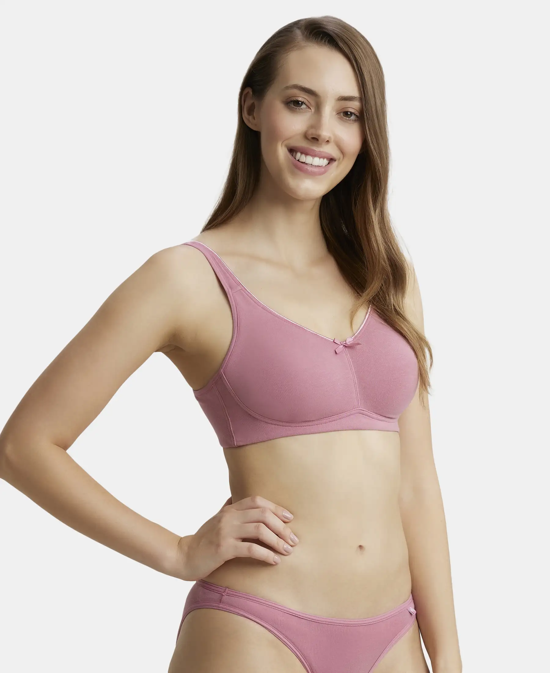 Wirefree Non Padded Plus Size Super Combed Cotton Elastane Stretch Full Coverage Everyday Bra with Concealed Shaper Panel - Heather Rose - Image 2