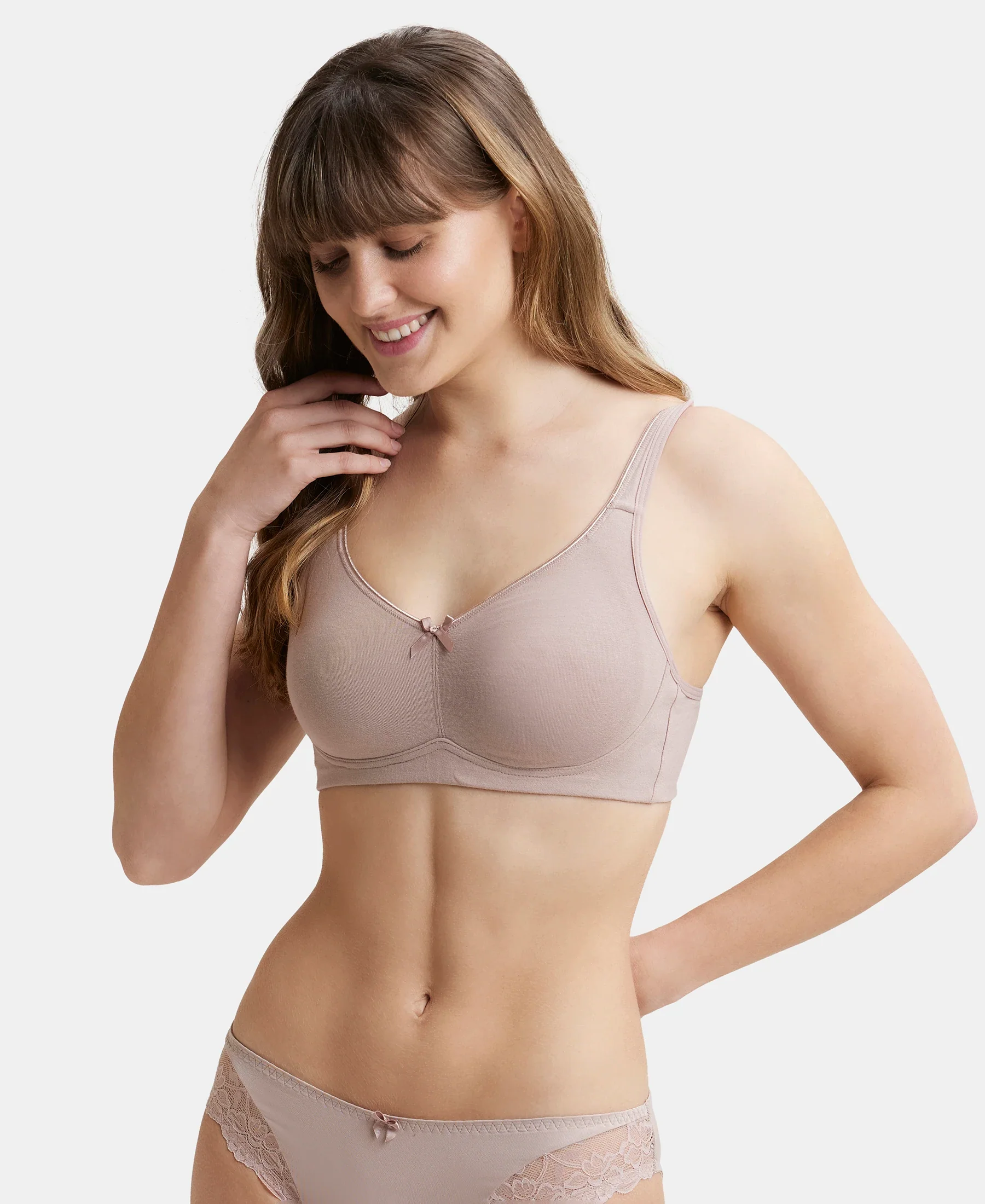 Wirefree Non Padded Plus Size Super Combed Cotton Elastane Stretch Full Coverage Everyday Bra with Concealed Shaper Panel - Mocha - Image 5