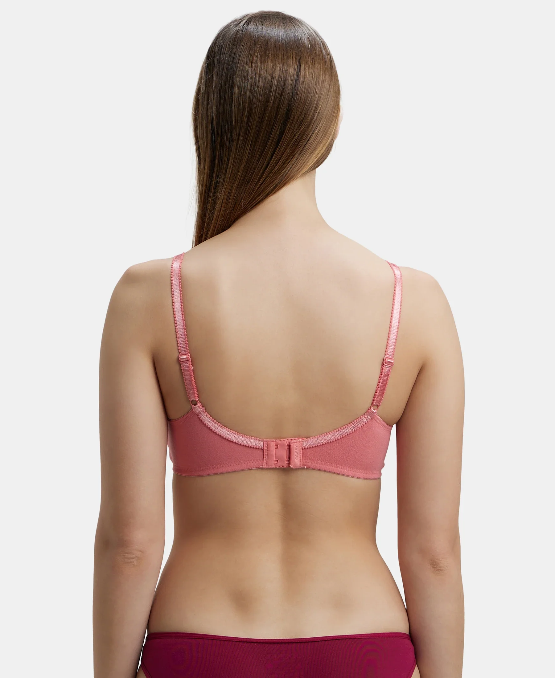 Wirefree Non Padded Super Combed Cotton Elastane Stretch Full Coverage Everyday Bra with Contoured Shaper Panel and Adjustable Straps - Blush Pink - Image 3