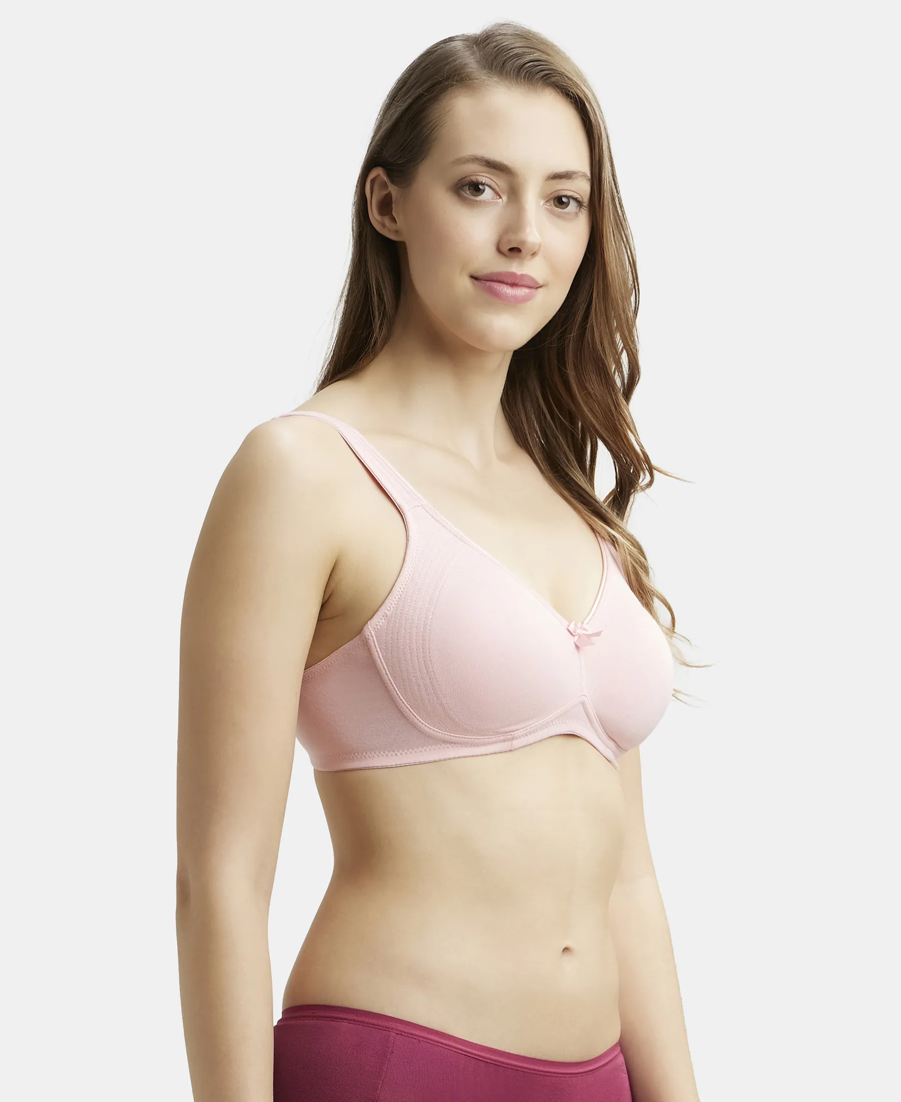 Wirefree Non Padded Plus Size Super Combed Cotton Elastane Stretch Full Coverage Everyday Bra with Contoured Shaper Panel and Adjustable Straps - Candy Pink - Image 6