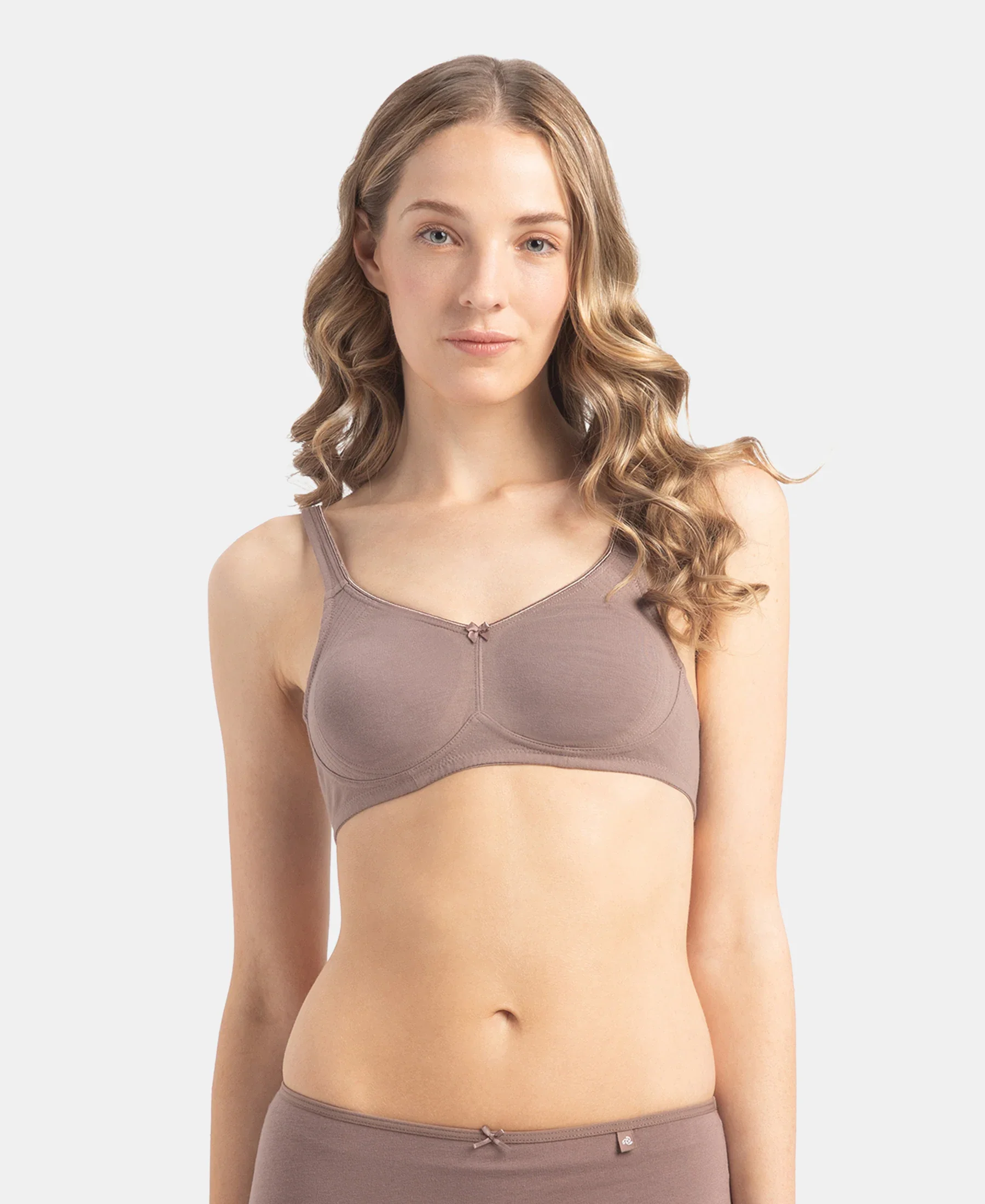 Wirefree Non Padded Plus Size Super Combed Cotton Elastane Stretch Full Coverage Everyday Bra with Contoured Shaper Panel and Adjustable Straps - Deep Taupe