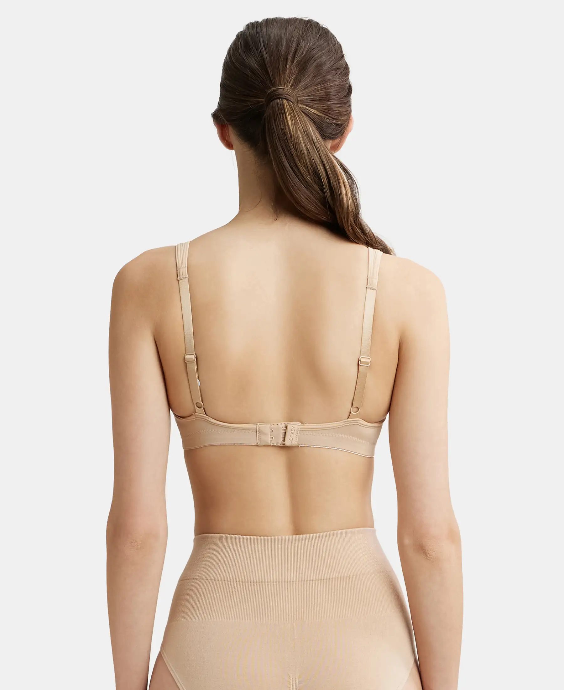 Wirefree Non Padded Soft Touch Microfiber Elastane Stretch Full Coverage Everyday Bra with Stylised Mesh Panel - Light Skin - Image 3