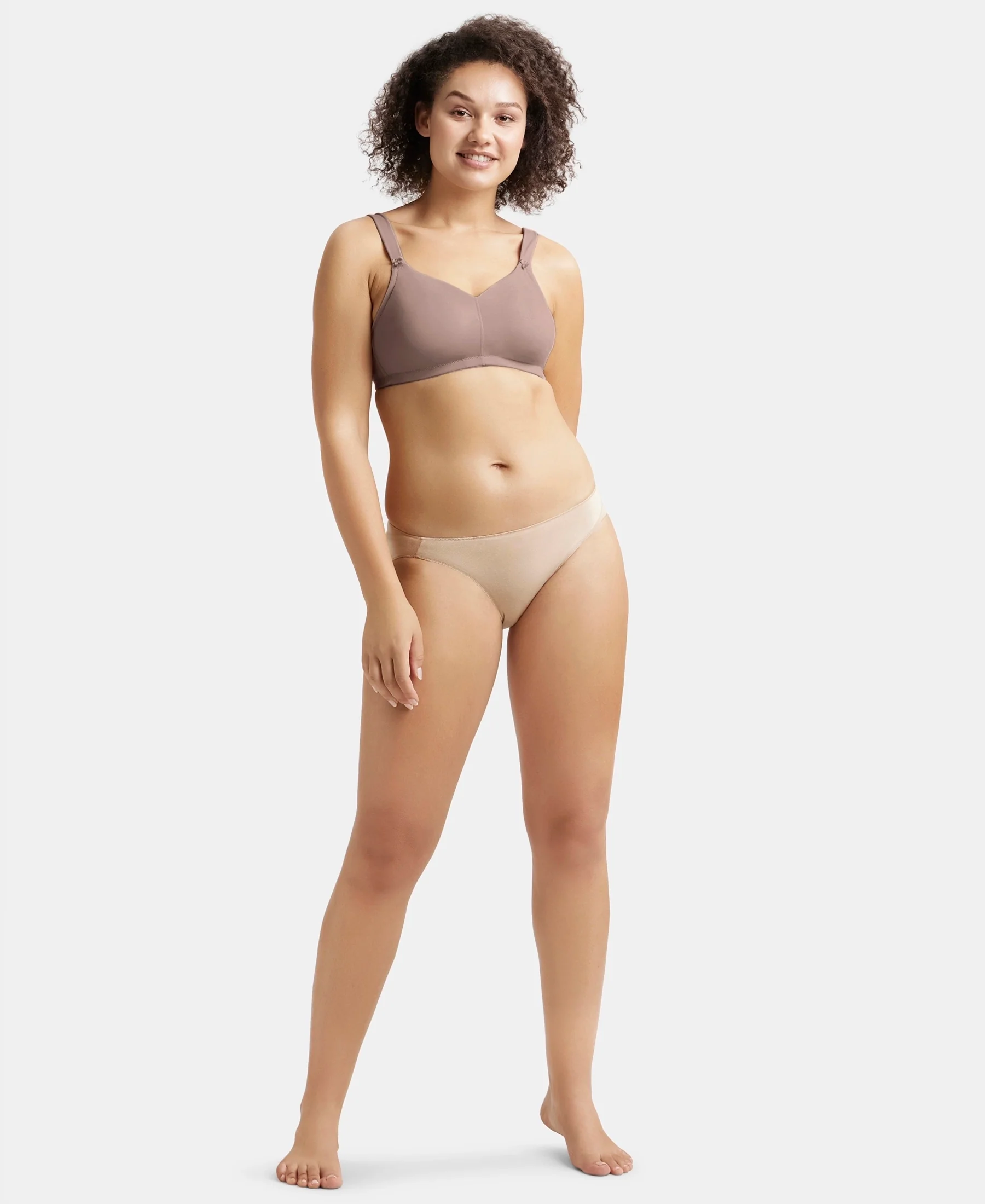 Wirefree Non Padded Soft Touch Microfiber Elastane Stretch Full Coverage Minimizer Bra with Broad Cushioned Fabric Strap - Deep Taupe - Image 4