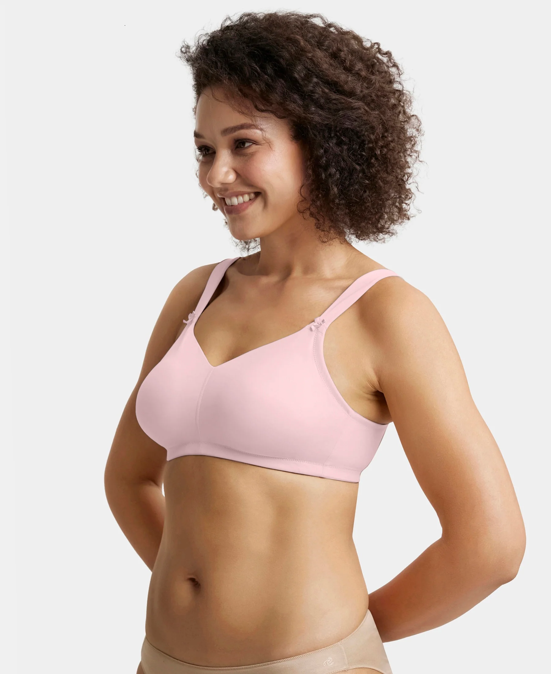 Wirefree Non Padded Soft Touch Microfiber Elastane Stretch Full Coverage Minimizer Bra with Broad Cushioned Fabric Strap - Fragrant Lilac - Image 2