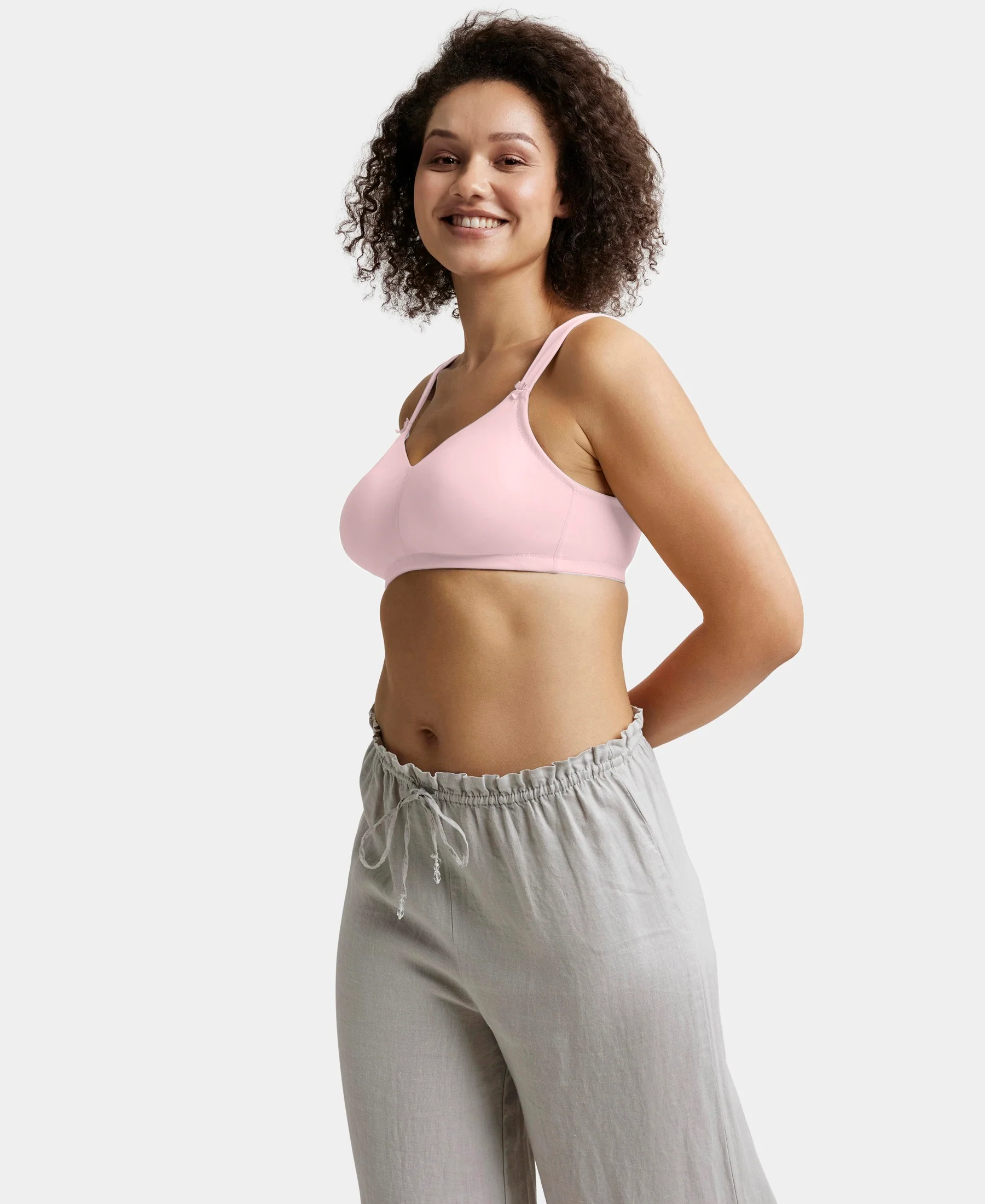 Wirefree Non Padded Soft Touch Microfiber Elastane Stretch Full Coverage Minimizer Bra with Broad Cushioned Fabric Strap - Fragrant Lilac - Image 5