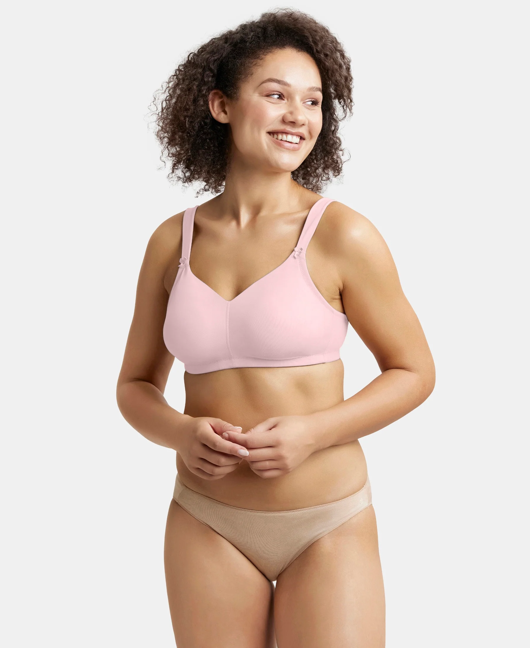 Wirefree Non Padded Soft Touch Microfiber Elastane Stretch Full Coverage Minimizer Bra with Broad Cushioned Fabric Strap - Fragrant Lilac - Image 6