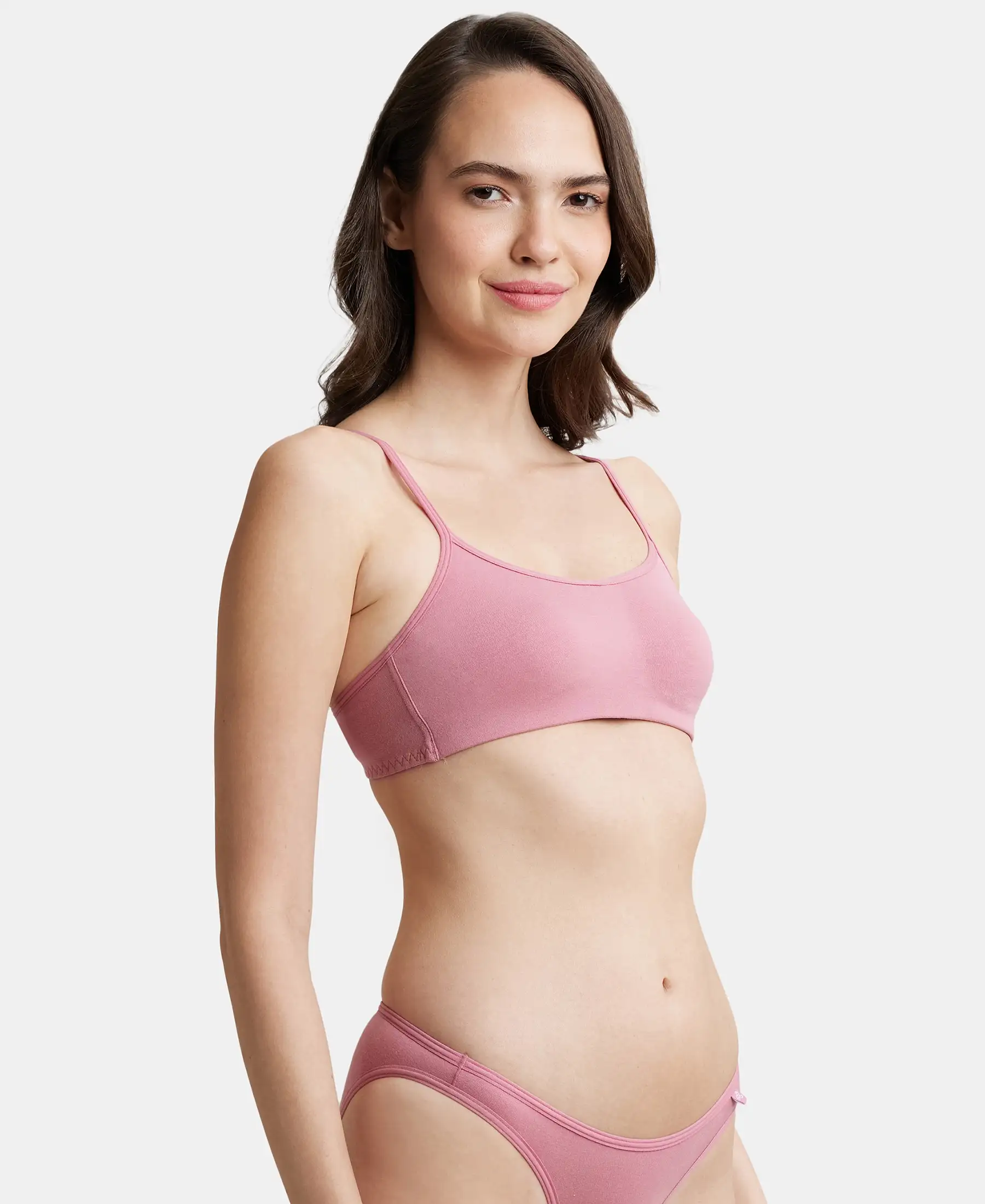 Wirefree Non Padded Super Combed Cotton Elastane Stretch Full Coverage Beginners Bra with Adjustable Straps - Heather Rose - Image 2
