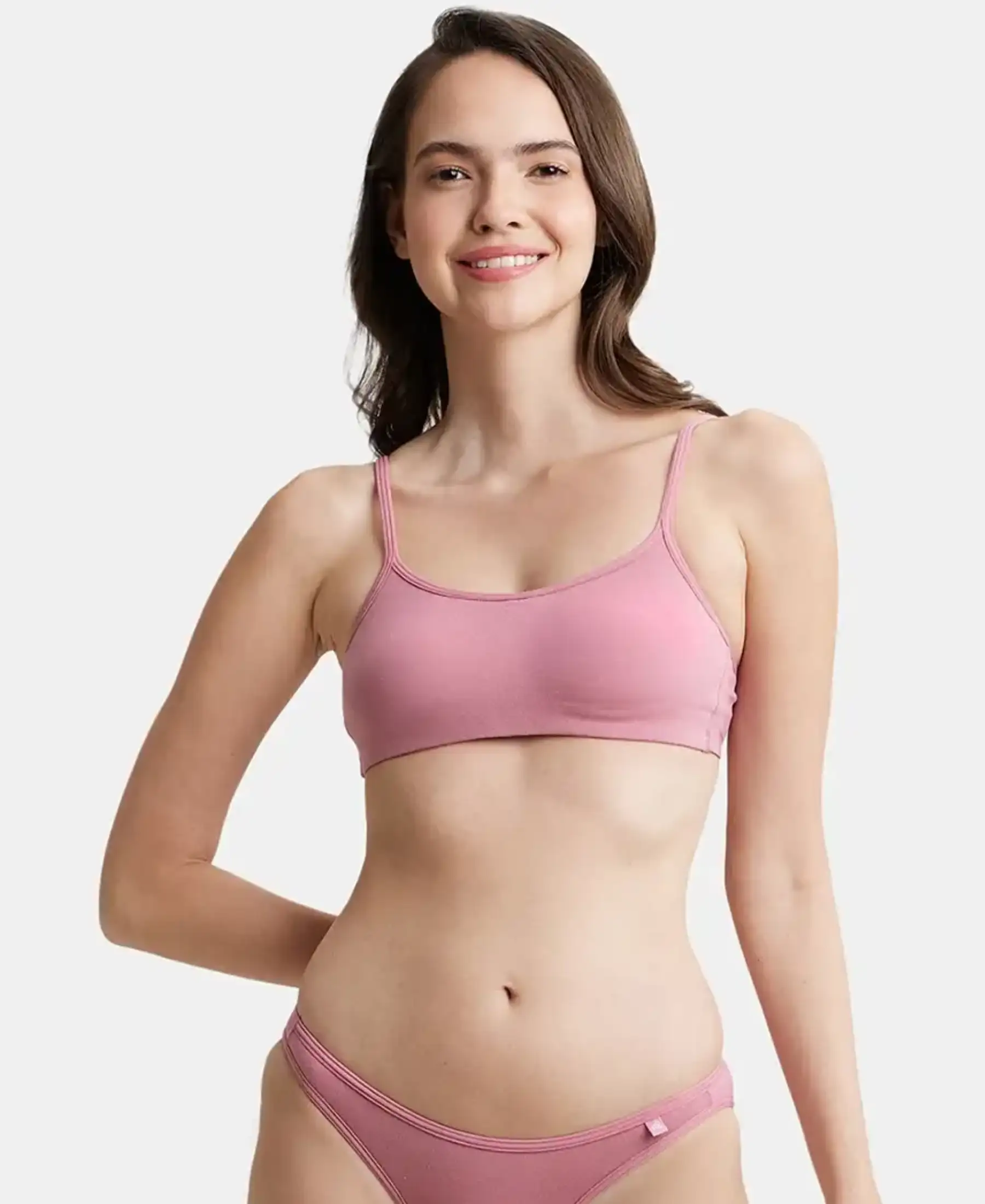 Wirefree Non Padded Super Combed Cotton Elastane Stretch Full Coverage Beginners Bra with Adjustable Straps - Heather Rose - Image 5