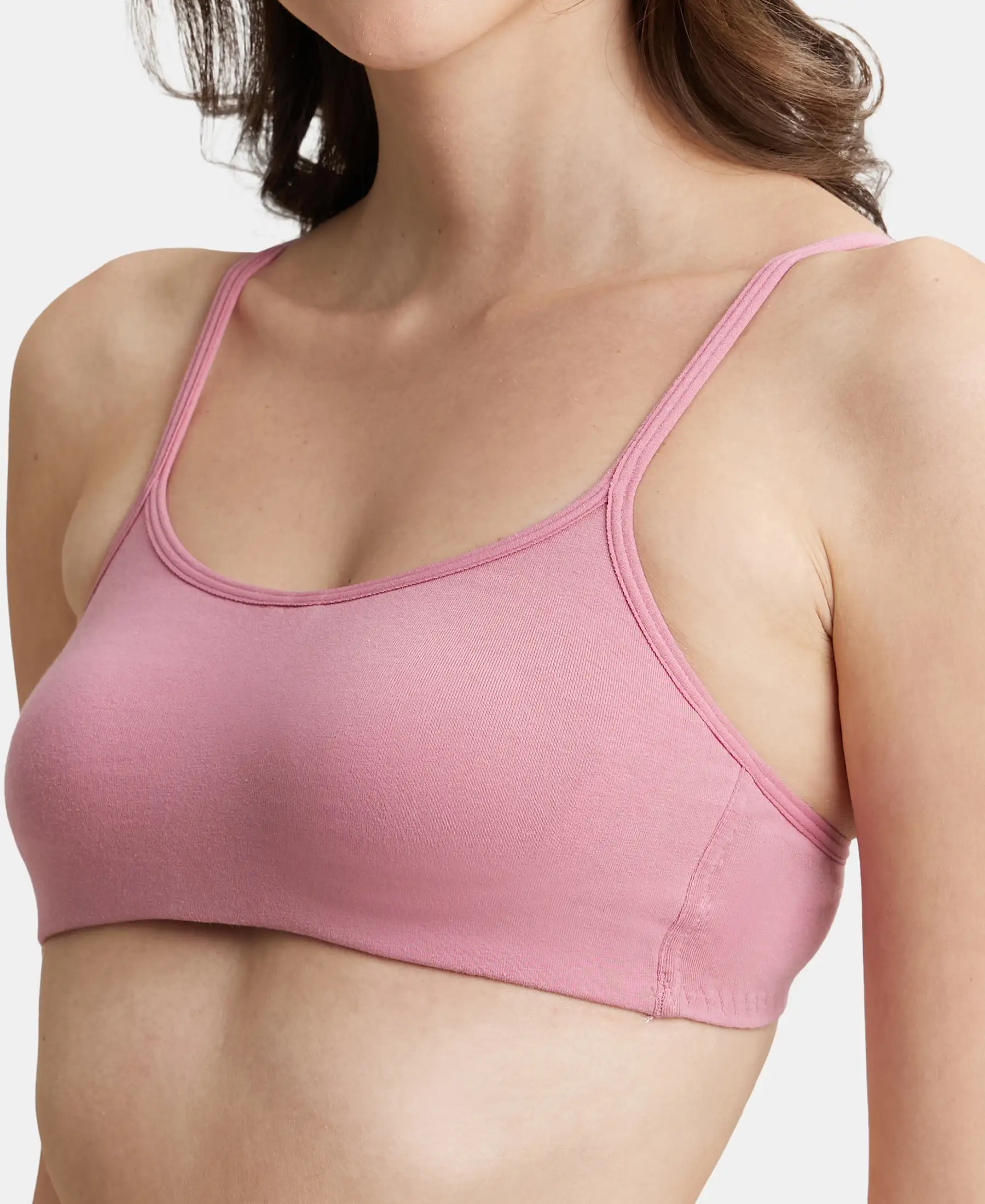 Wirefree Non Padded Super Combed Cotton Elastane Stretch Full Coverage Beginners Bra with Adjustable Straps - Heather Rose - Image 6