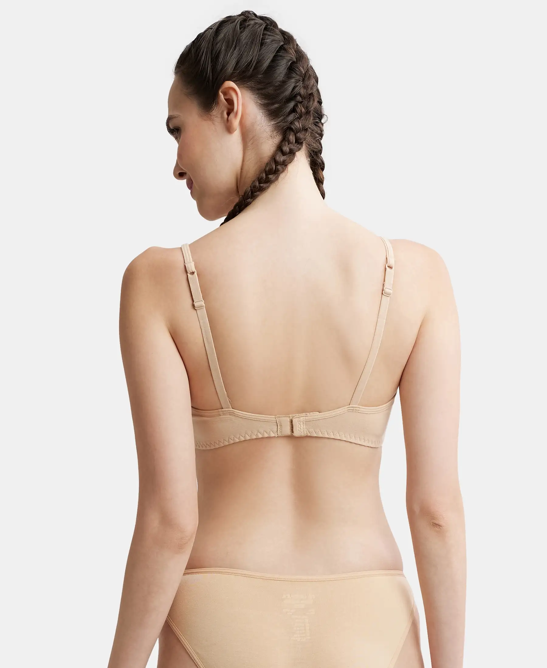 Wirefree Non Padded Super Combed Cotton Elastane Stretch Full Coverage Beginners Bra with Adjustable Straps - Skin - Image 3