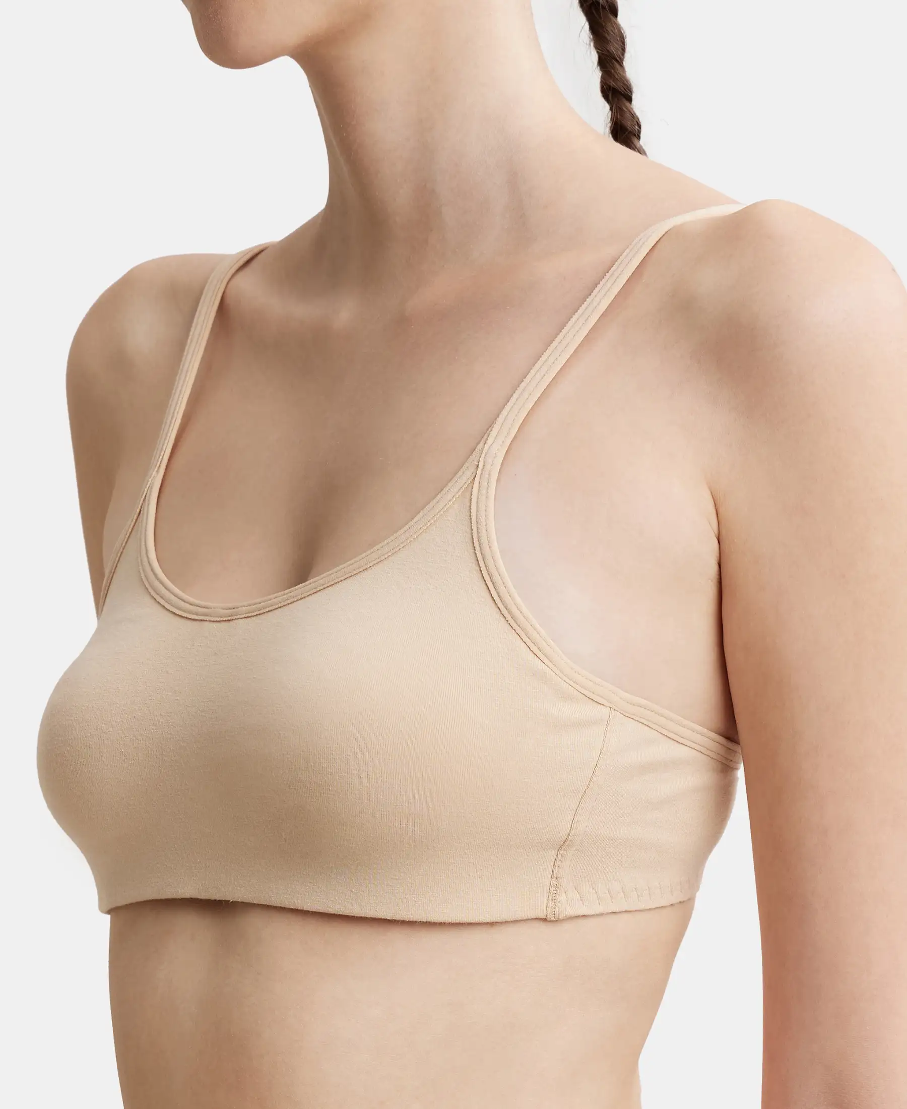 Wirefree Non Padded Super Combed Cotton Elastane Stretch Full Coverage Beginners Bra with Adjustable Straps - Skin - Image 6