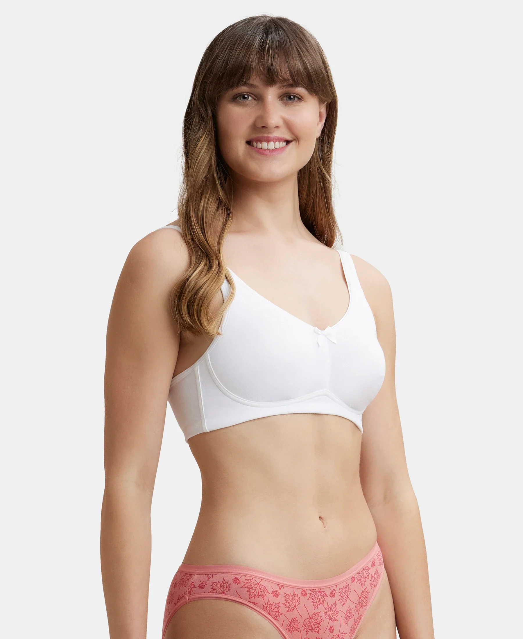 Wirefree Non Padded Super Combed Cotton Elastane Stretch Full Coverage Everyday Bra with Concealed Shaper Panel - White - Image 2