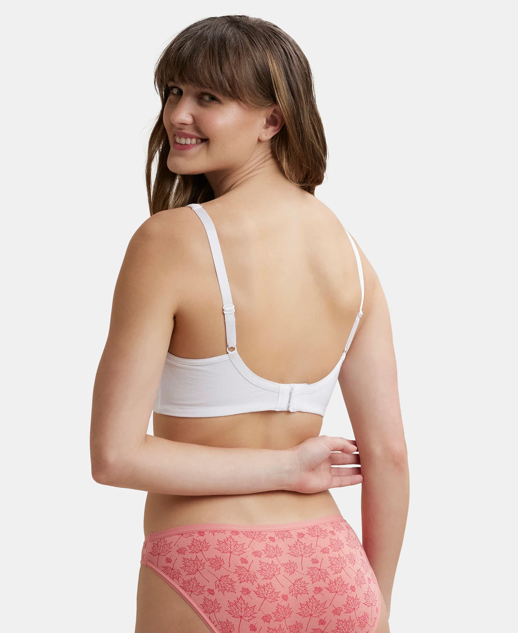 Wirefree Non Padded Super Combed Cotton Elastane Stretch Full Coverage Everyday Bra with Concealed Shaper Panel - White - Image 3