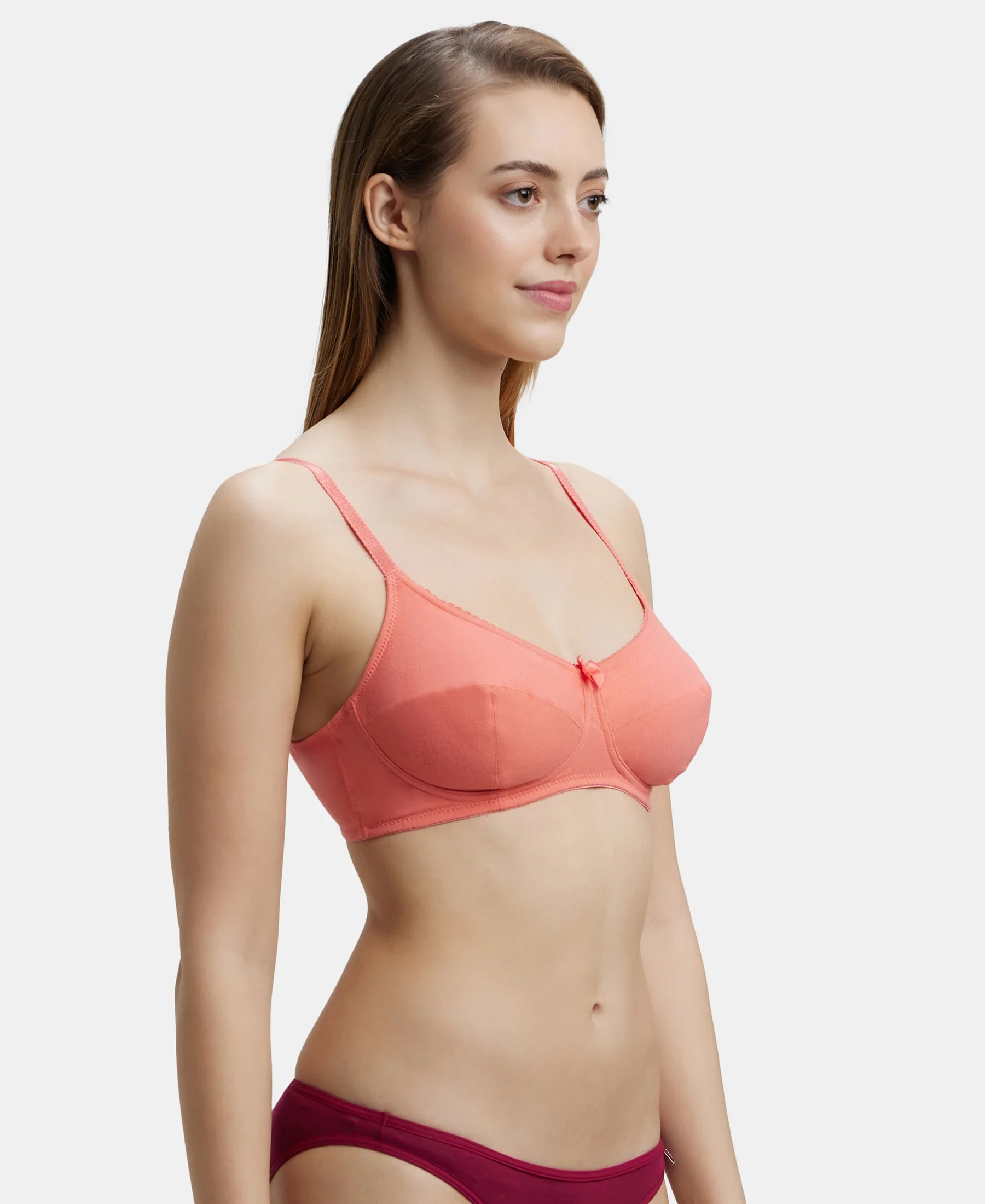 Wirefree Non Padded Super Combed Cotton Elastane Stretch Full Coverage Everyday Bra with Soft Adjustable Straps - Blush Pink - Image 2
