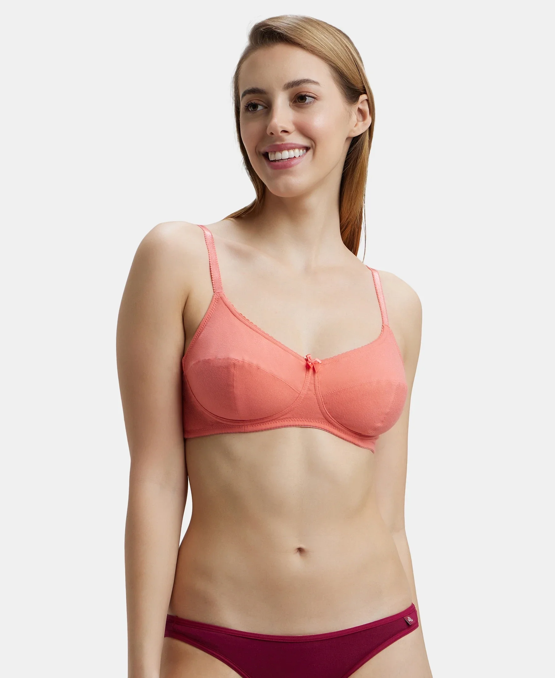 Wirefree Non Padded Super Combed Cotton Elastane Stretch Full Coverage Everyday Bra with Soft Adjustable Straps - Blush Pink - Image 5
