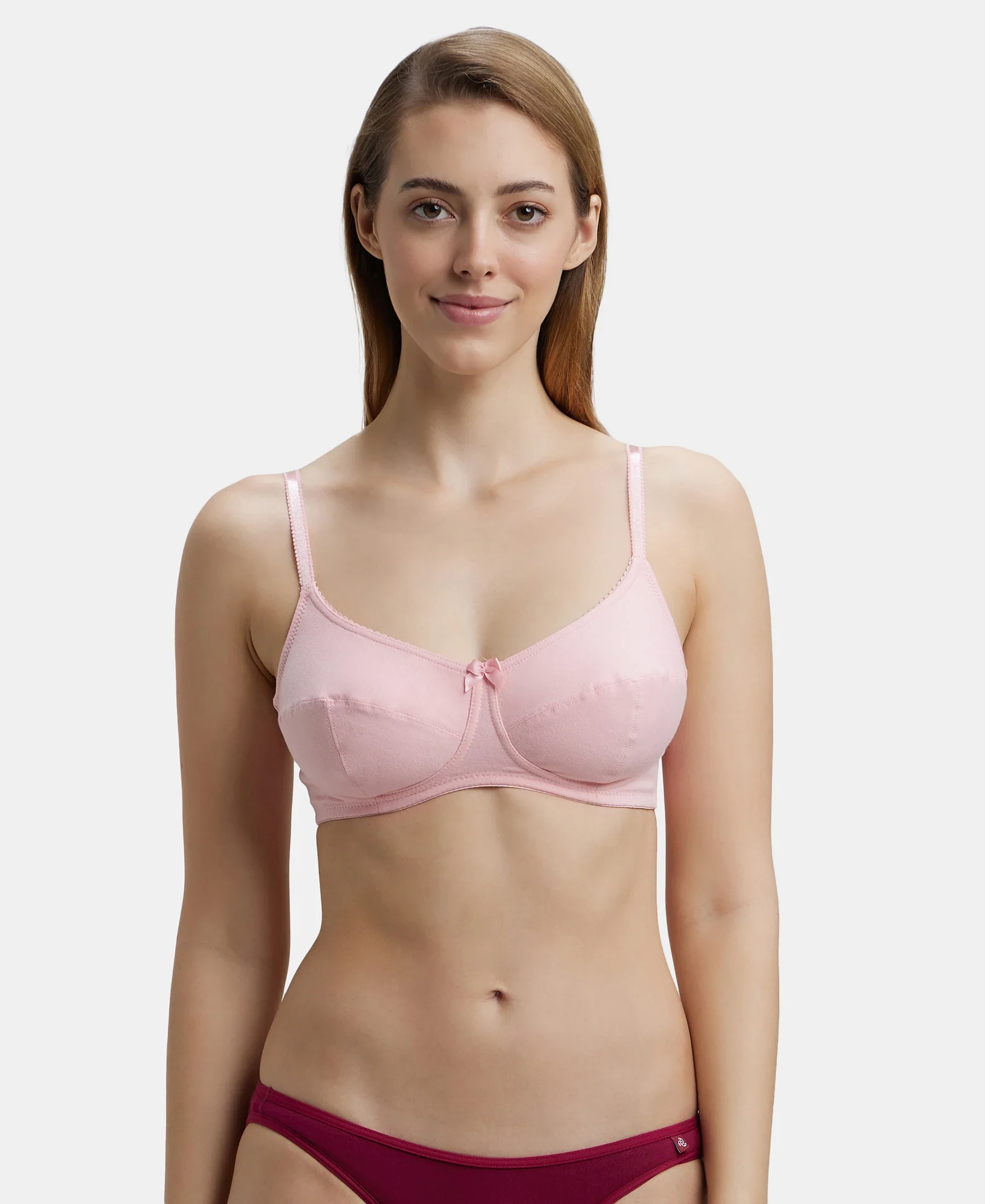 Wirefree Non Padded Super Combed Cotton Elastane Stretch Full Coverage Everyday Bra with Soft Adjustable Straps - Candy Pink