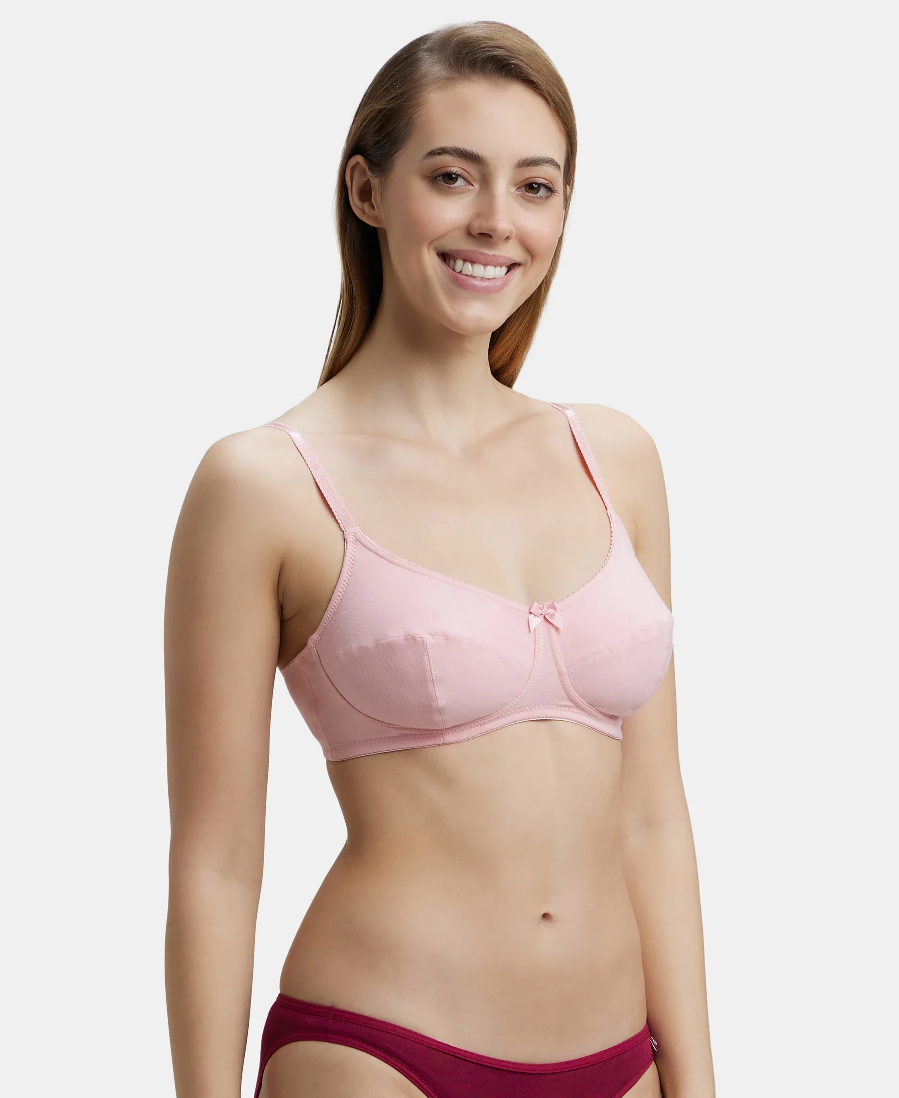 Wirefree Non Padded Super Combed Cotton Elastane Stretch Full Coverage Everyday Bra with Soft Adjustable Straps - Candy Pink - Image 2
