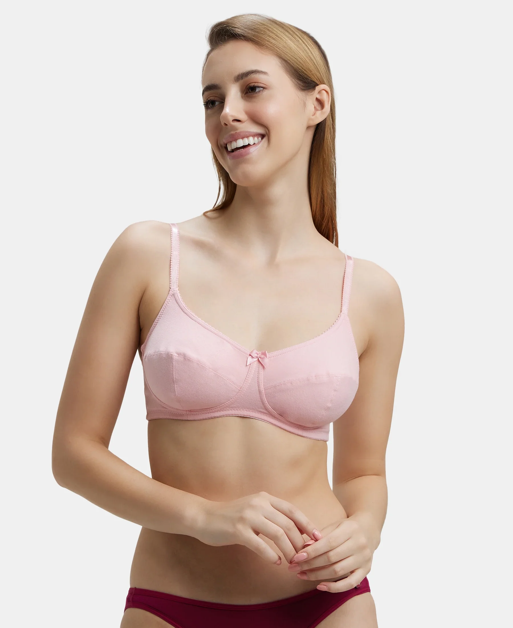 Wirefree Non Padded Super Combed Cotton Elastane Stretch Full Coverage Everyday Bra with Soft Adjustable Straps - Candy Pink - Image 5