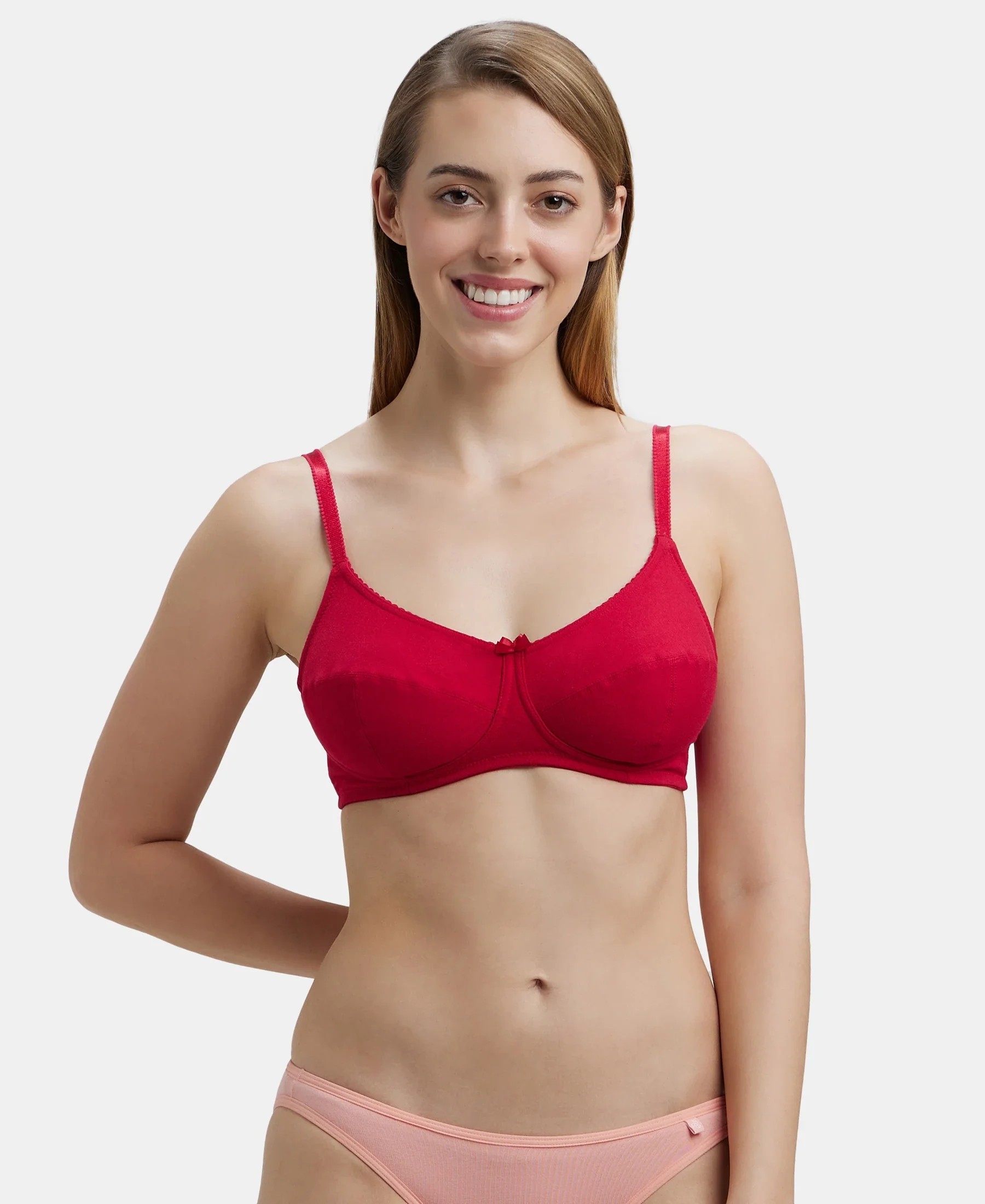 Wirefree Non Padded Super Combed Cotton Elastane Stretch Full Coverage Plus Size Bra with Soft Adjustable Straps - Red Love