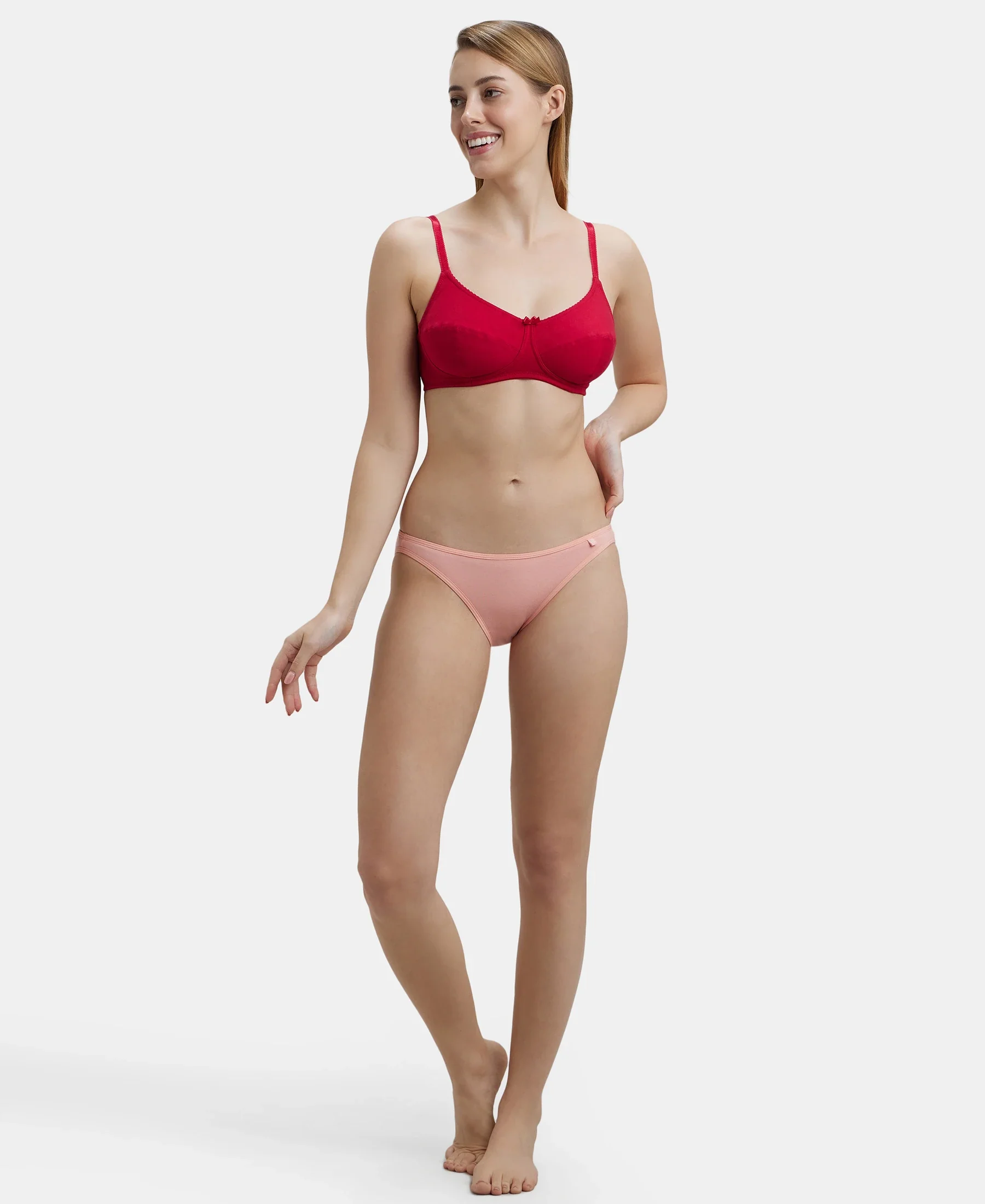 Wirefree Non Padded Super Combed Cotton Elastane Stretch Full Coverage Plus Size Bra with Soft Adjustable Straps - Red Love - Image 6