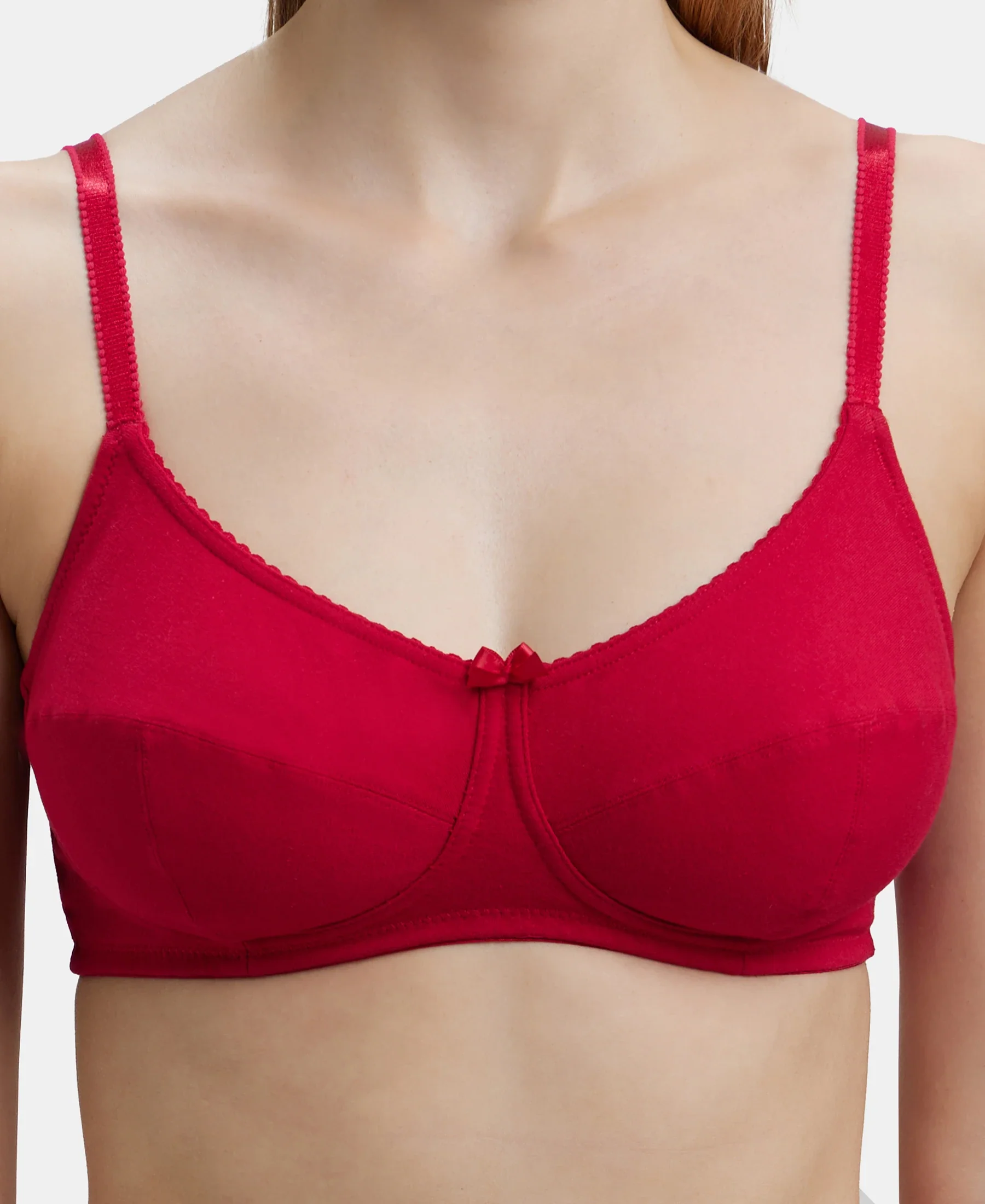 Wirefree Non Padded Super Combed Cotton Elastane Stretch Full Coverage Plus Size Bra with Soft Adjustable Straps - Red Love - Image 7