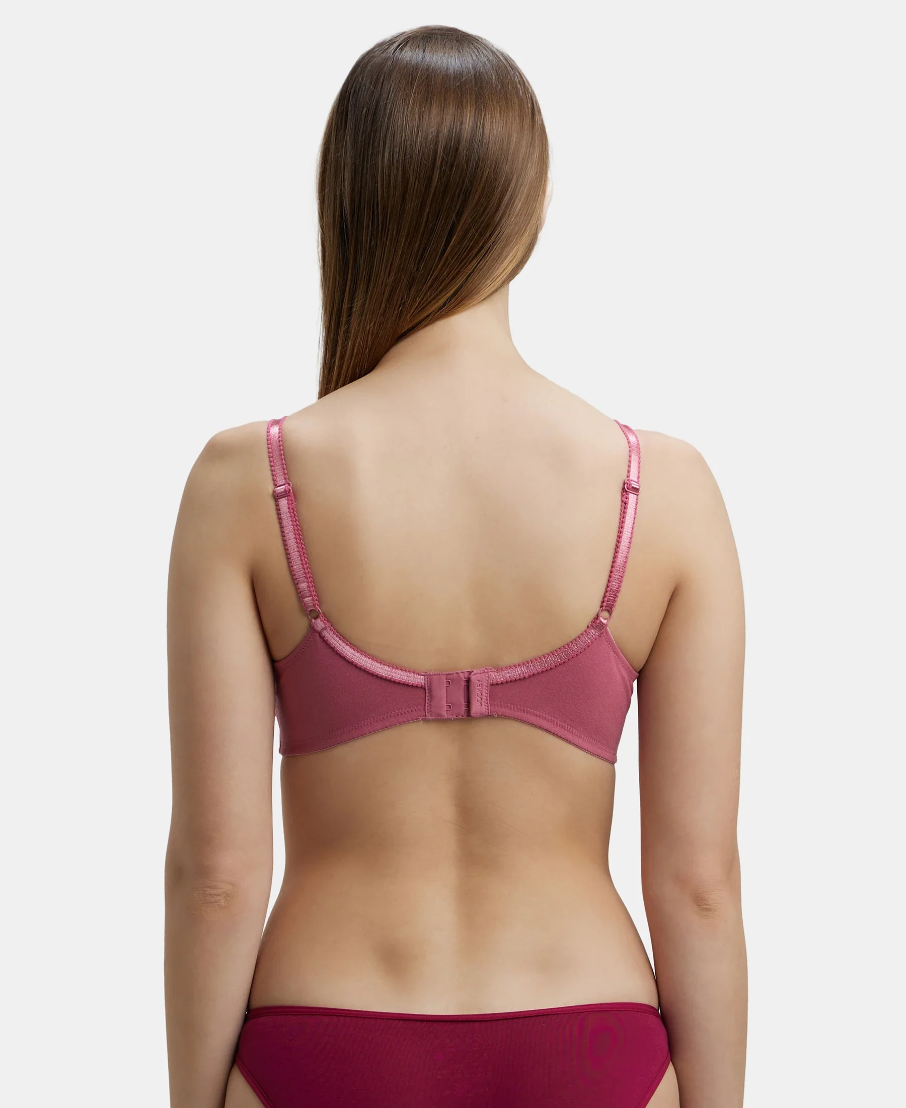 Wirefree Non Padded Super Combed Cotton Elastane Stretch Full Coverage Everyday Bra with Soft Adjustable Straps - Rose Wine - Image 3